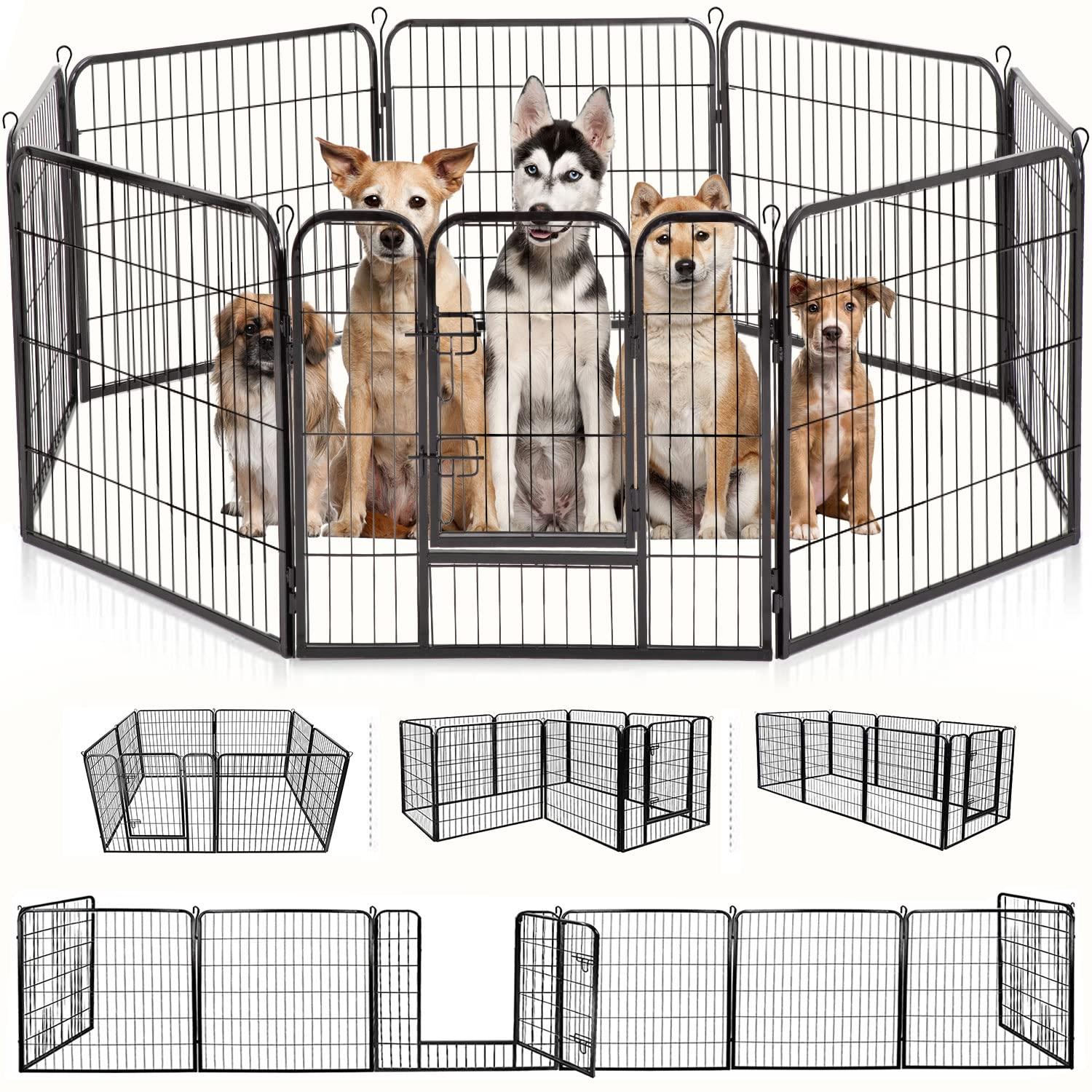 FDW Dog Playpen Pet Dog Fence 32" Height 8 Panels Metal Dog Pen Outdoor Exercise Pen with Doors for Large/Medium /Small Dogs for RV,Camping,Yard