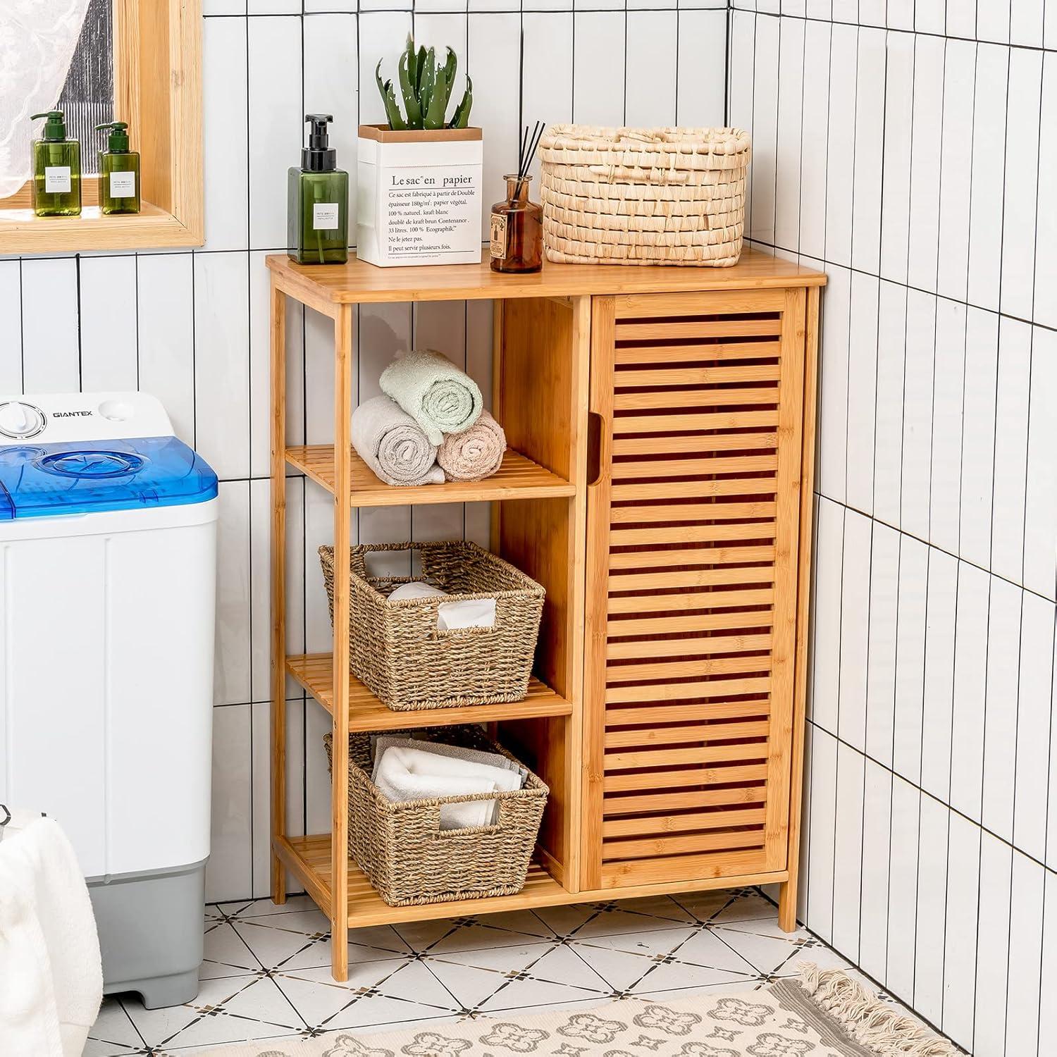 Kadyn Bathroom Cabinet, Storage Cabinet, Bathroom Storage Unit,Bamboo Bathroom Storage Cabinet with Single Door-Natural