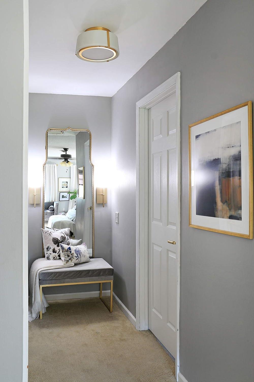 Antique Gold and White Silk Drum LED Ceiling Light