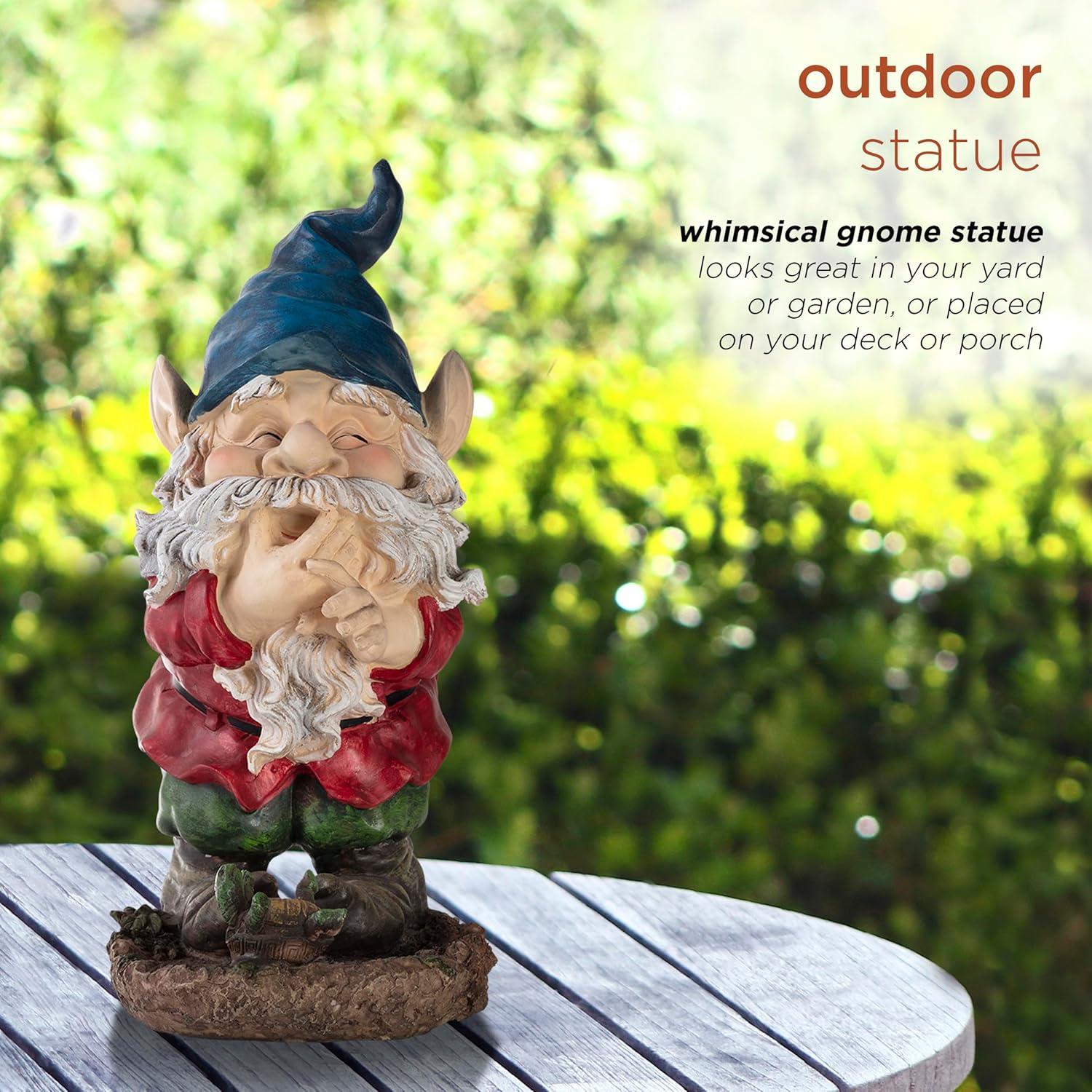 15" Multicolor Polyresin Smiling Garden Gnome Statue