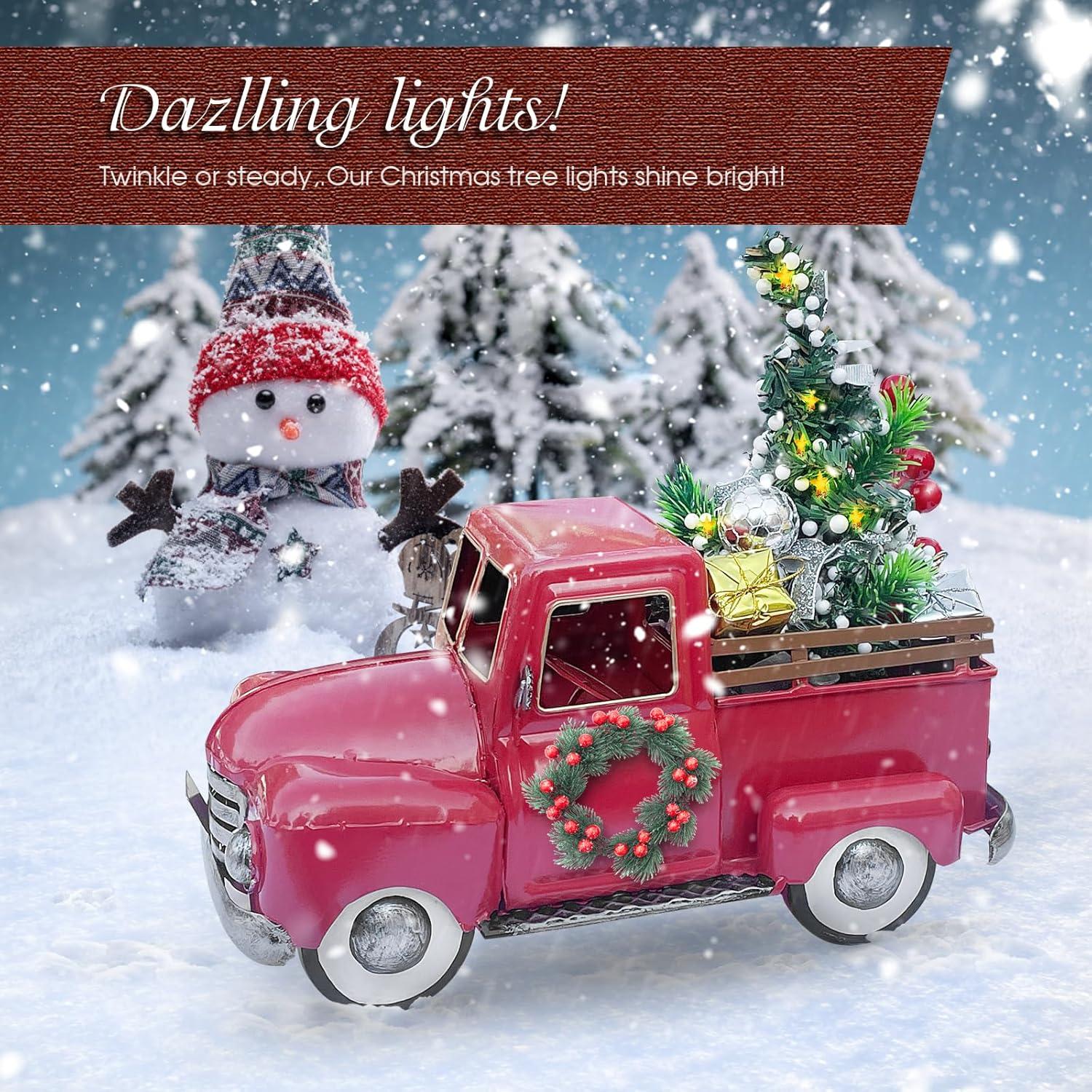 Farmhouse Red Vintage Truck Decor, Home Decorative Christmas Truck, Metal Trucks for Your Kitchen, Bedroom, Office, Living Room, Bathroom, & Holiday Shelf Centerpiece Table Decorations