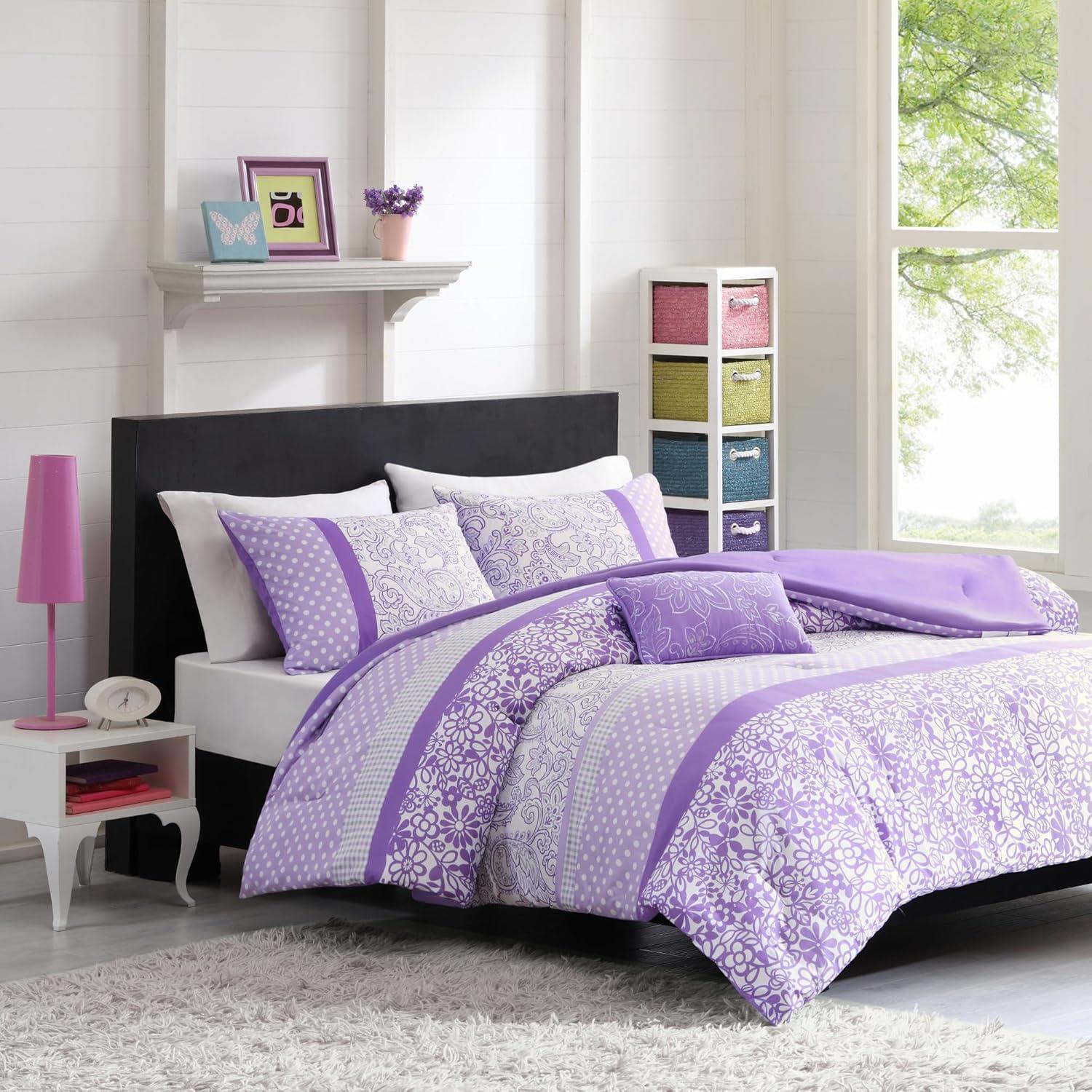 Full Purple Microfiber Comforter Set with Decorative Pillows