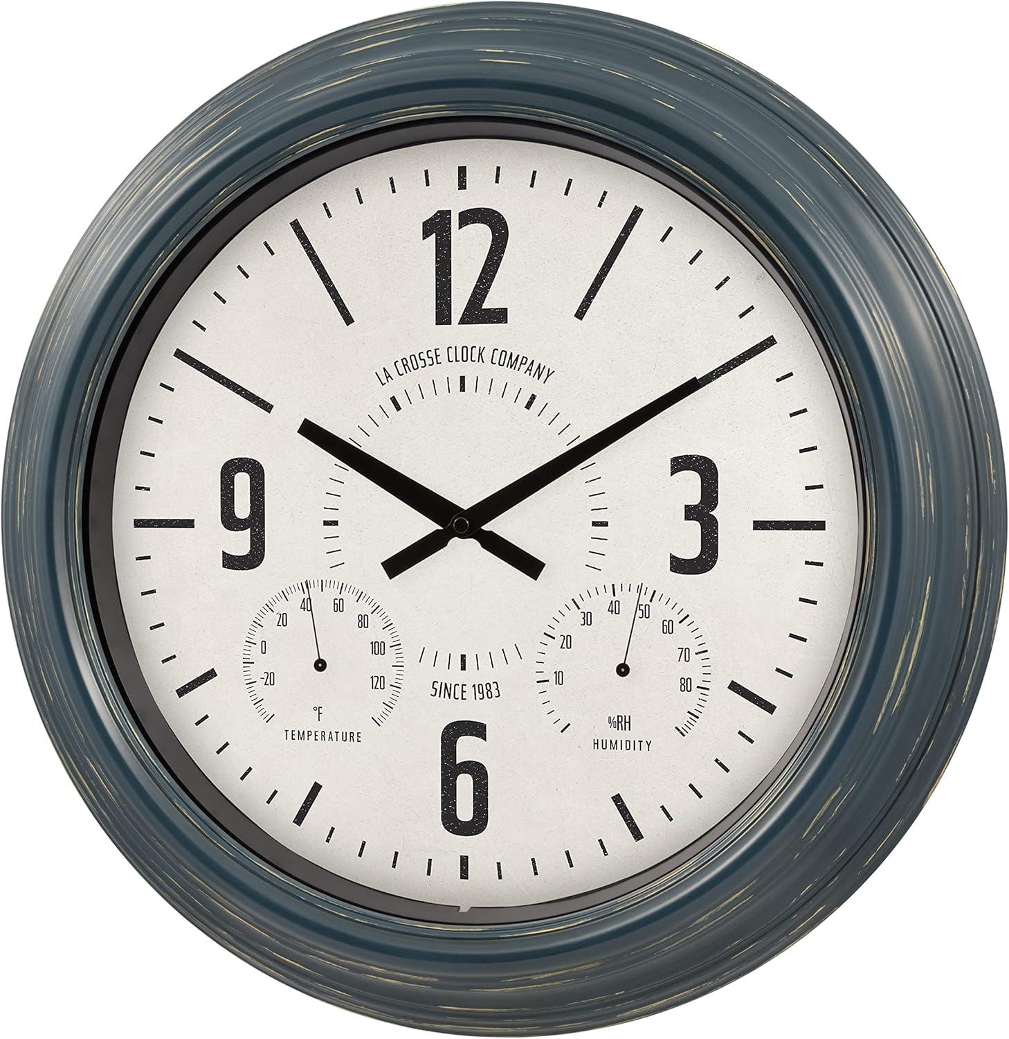 La Crosse Clock 18.40" Hamilton Indoor/Outdoor Blue Analog Quartz Analog Metal Clock, 433-3838