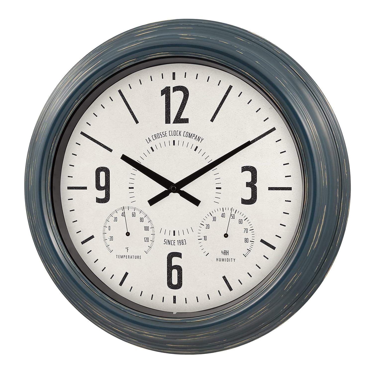 La Crosse Clock 18.40" Hamilton Indoor/Outdoor Blue Analog Quartz Analog Metal Clock, 433-3838