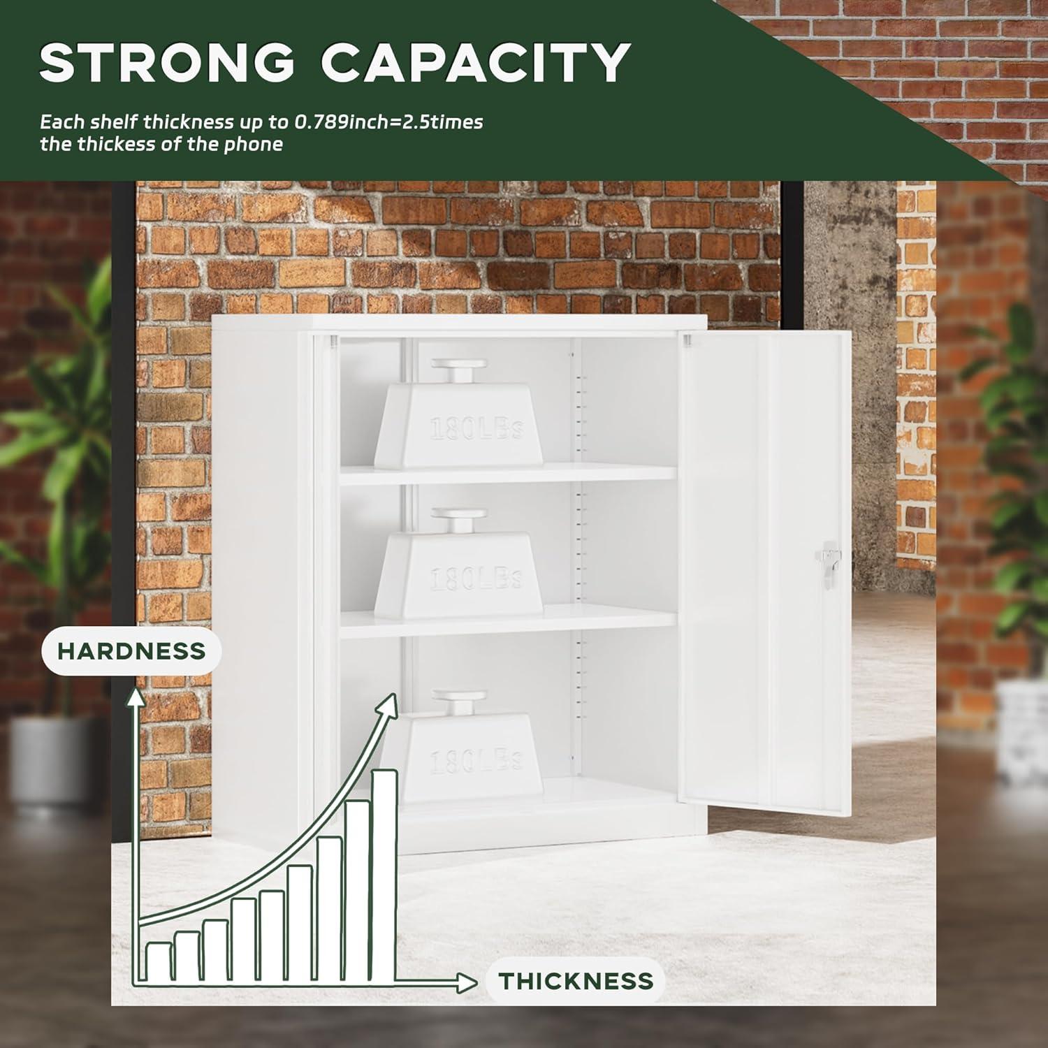 Greenvelly Metal Storage Cabinet with Lock, 36" Metal Locking Storage Cabinet with Doors and 2 Adjustable Shelves, Lockable Steel Cabinets for Office,Garage, Home, School (White)