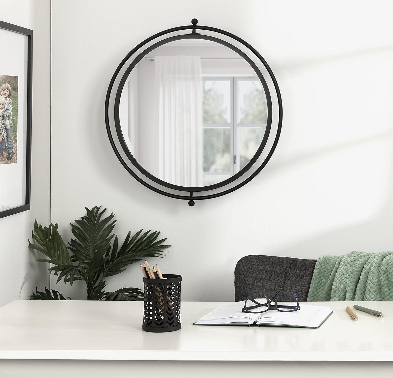 Kate and Laurel Baron Pivot Mirror, Black 21" Diameter