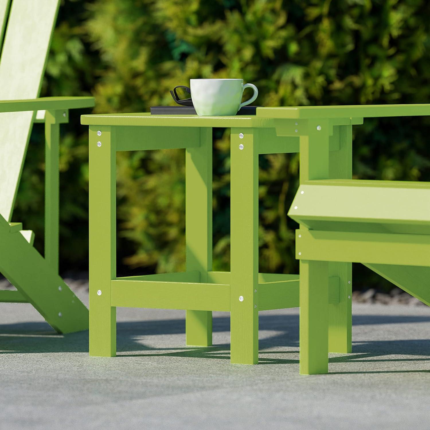Flash Furniture Charlestown Tiered Commercial Poly Resin Adirondack Side Table - Lime Green - All-Weather - Indoor/Outdoor