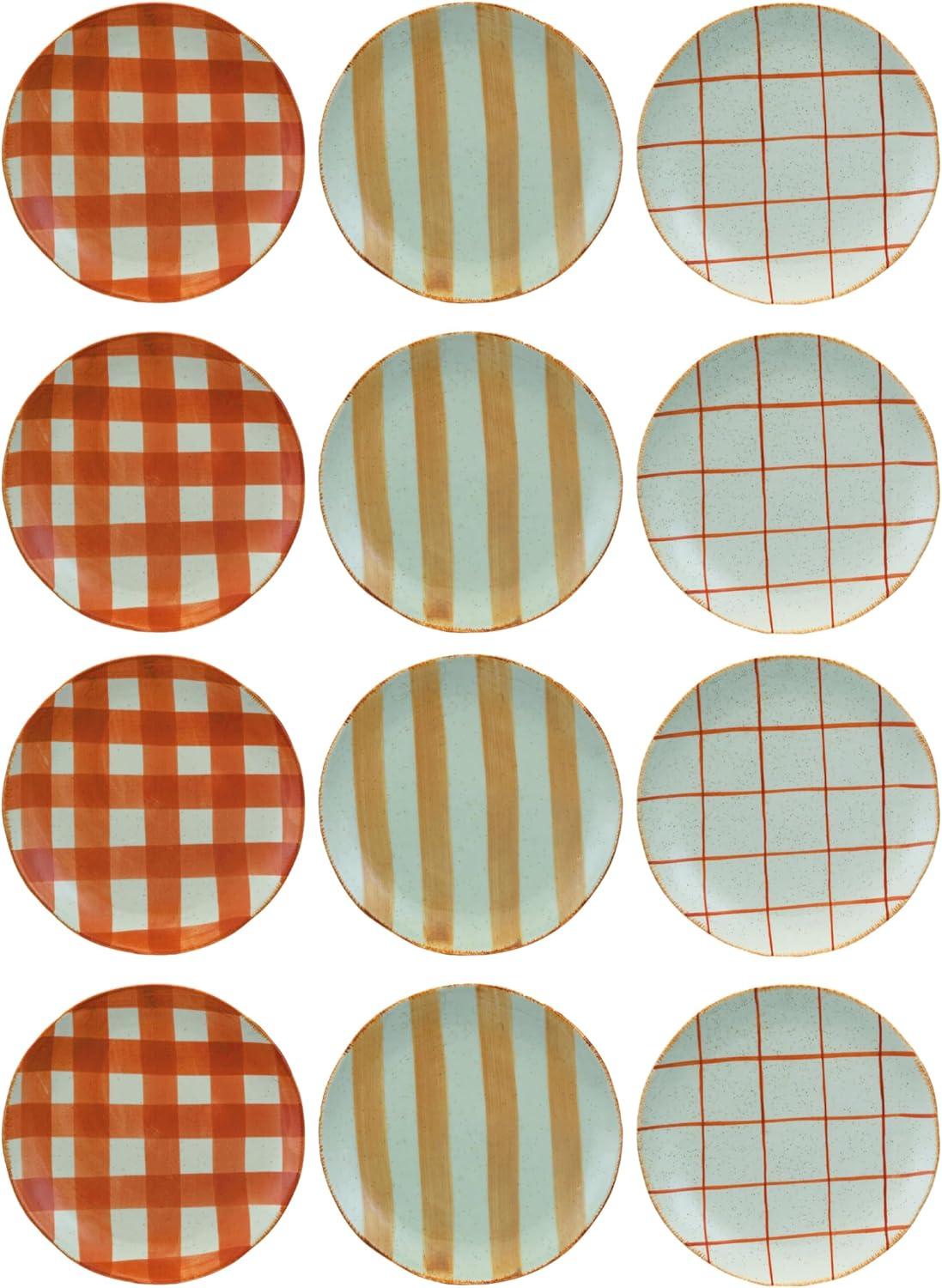 Hand-Painted Multicolor Ceramic Dessert Plates, 8-Inch Set