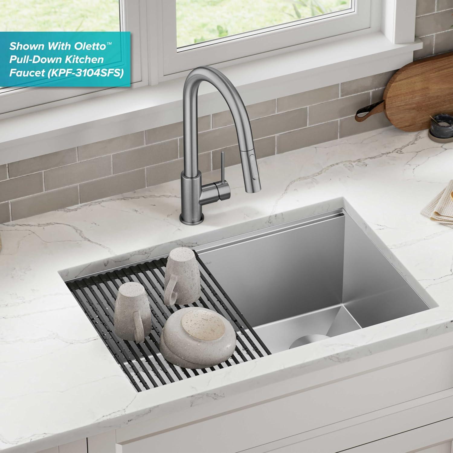 KRAUS Kore™ 28" L Undermount Workstation 16 Gauge Stainless Steel Single Bowl Kitchen Sink with Accessories