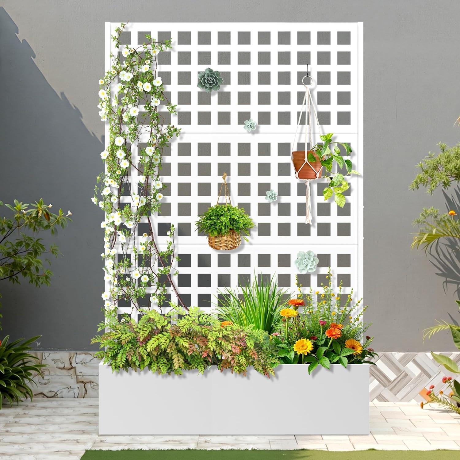 Latitude Run® Metal Planter Box with Trellis, Outdoor Raised Garden Bed with Privacy Screen