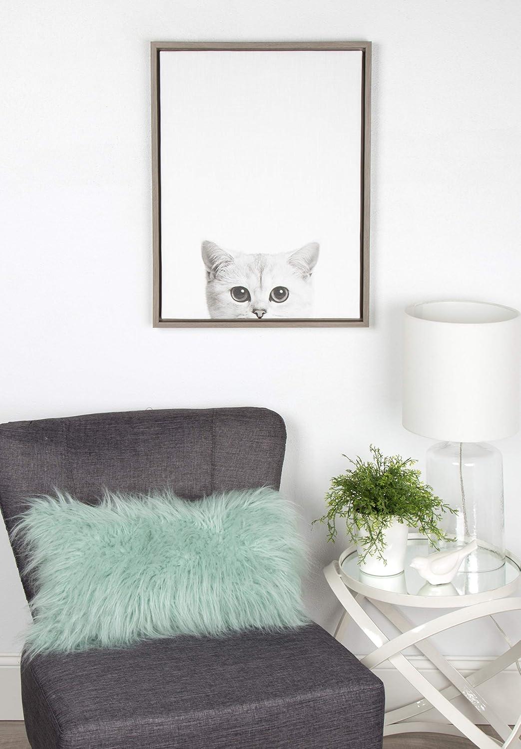 24" x 18" Kitty Framed Kids' Canvas Art Gray - Uniek: Playroom Wall Art, Animal Photograph, Vertical Frame