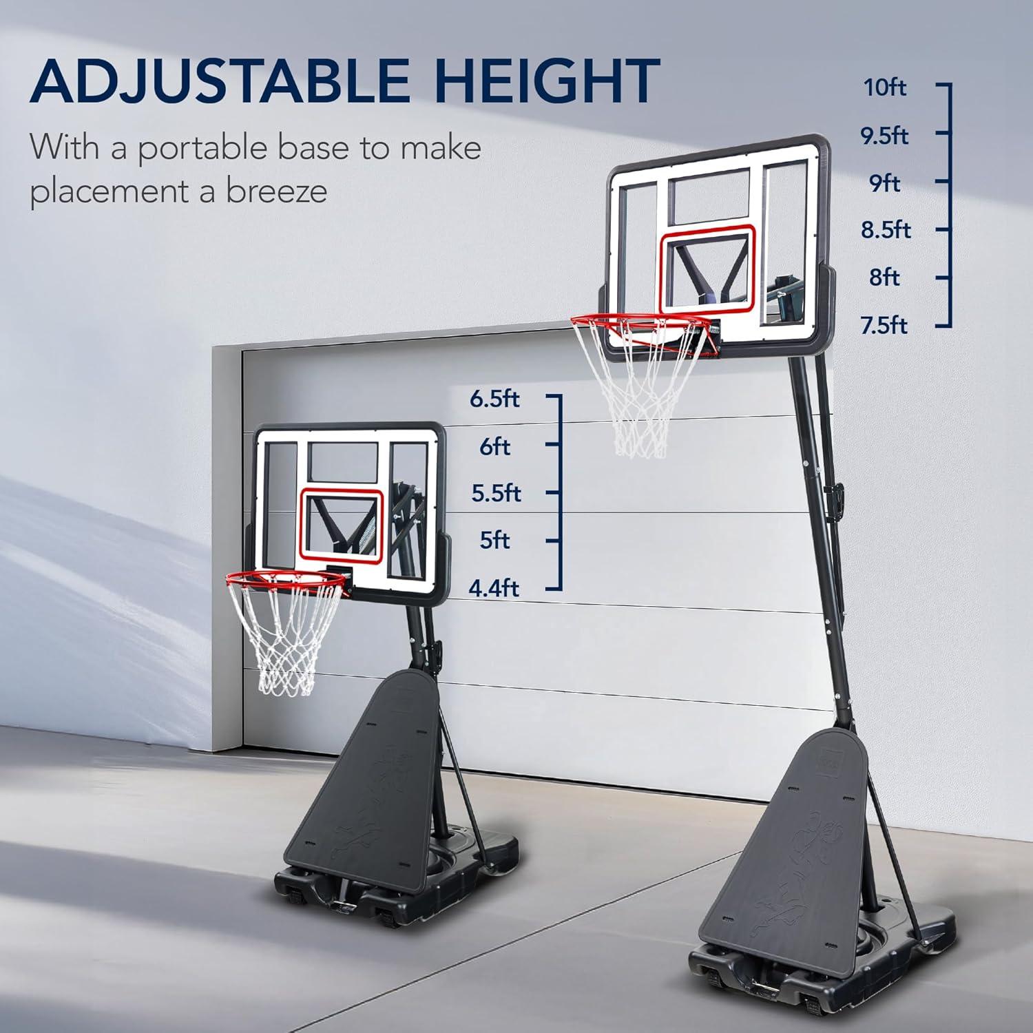 Best Choice Products Adjustable 4.4-10ft Basketball Hoop, Portable Goal w/Shatterproof Backboard, Ball Return - White