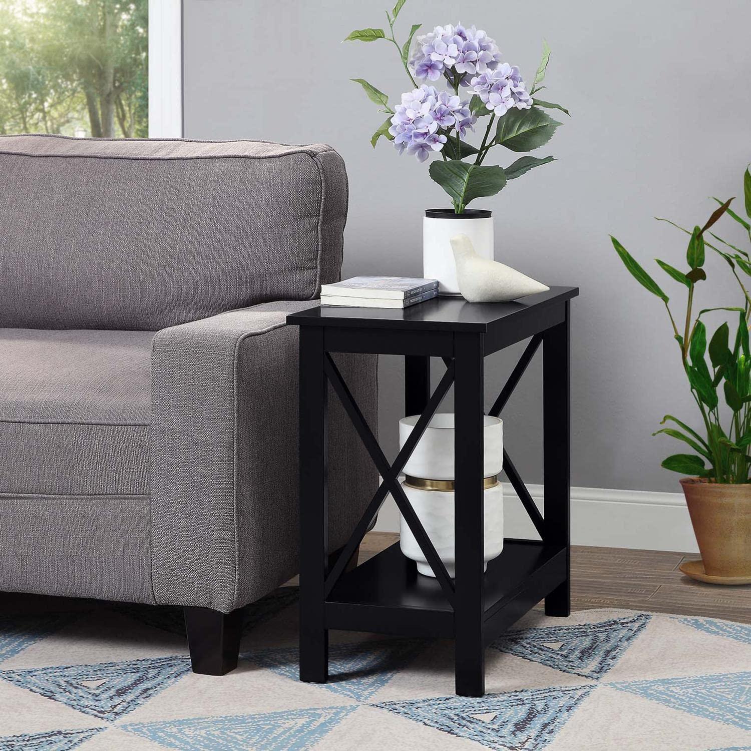 Oxford Chairside End Table with Shelf, Black