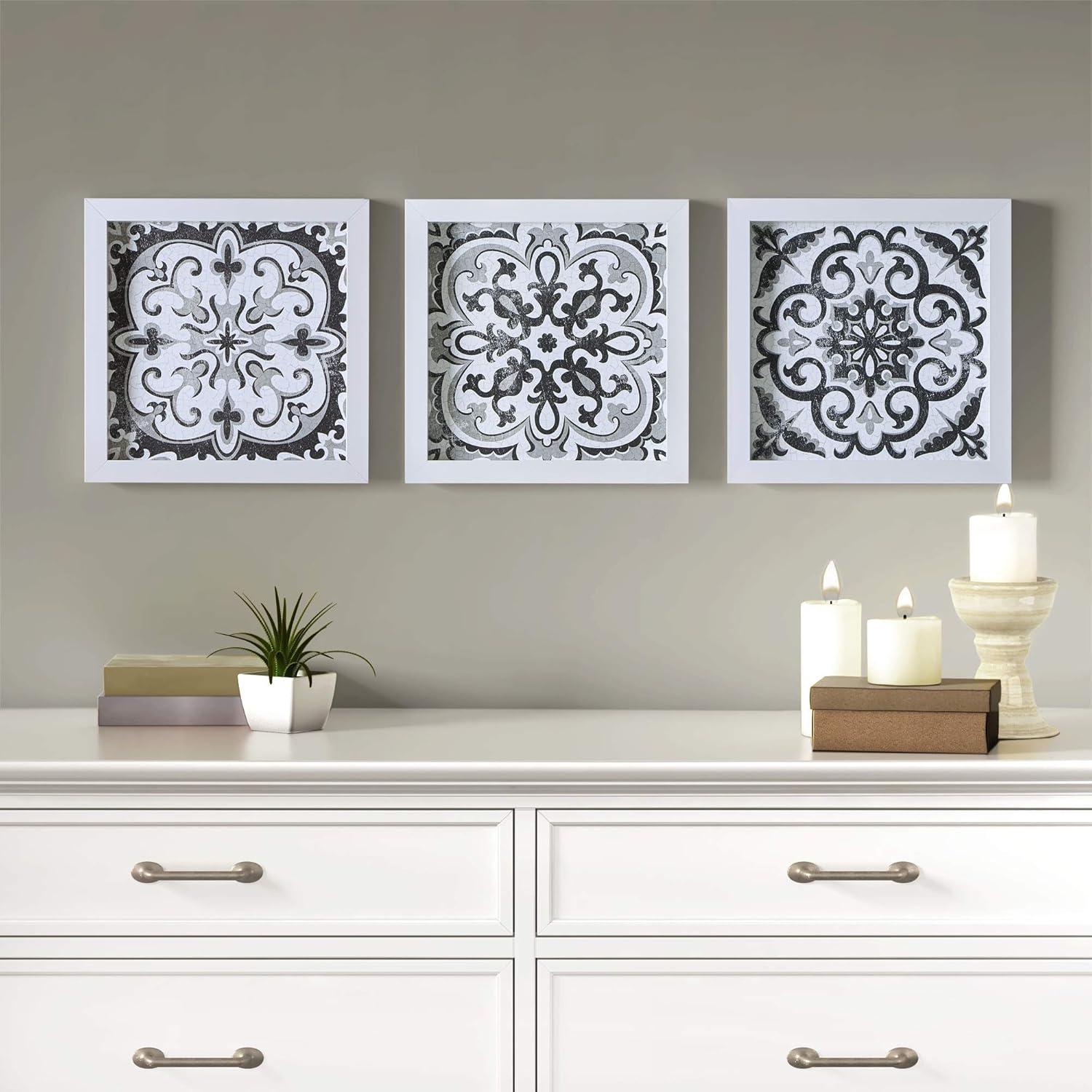 Black and White Medallion Tile 3-Piece Wall Art Set