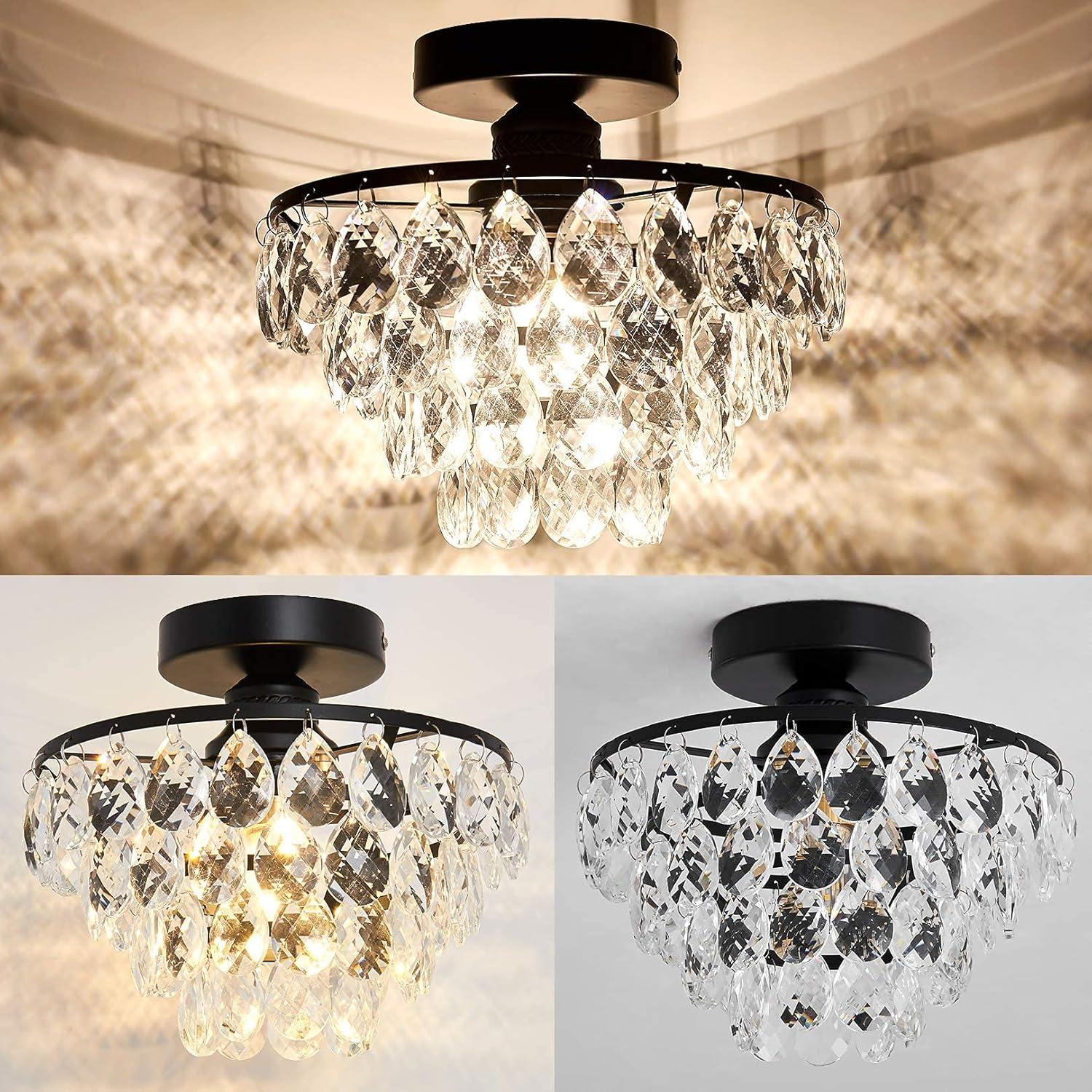 Mini Black Crystal Semi Flush Mount Ceiling Light Fixture