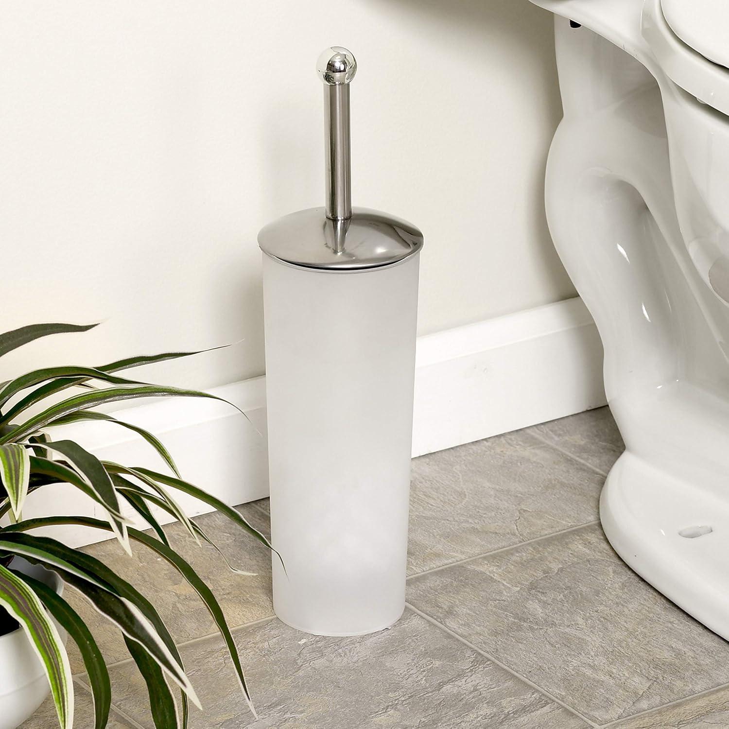 Frosted Plastic and Stainless Steel Toilet Brush Holder