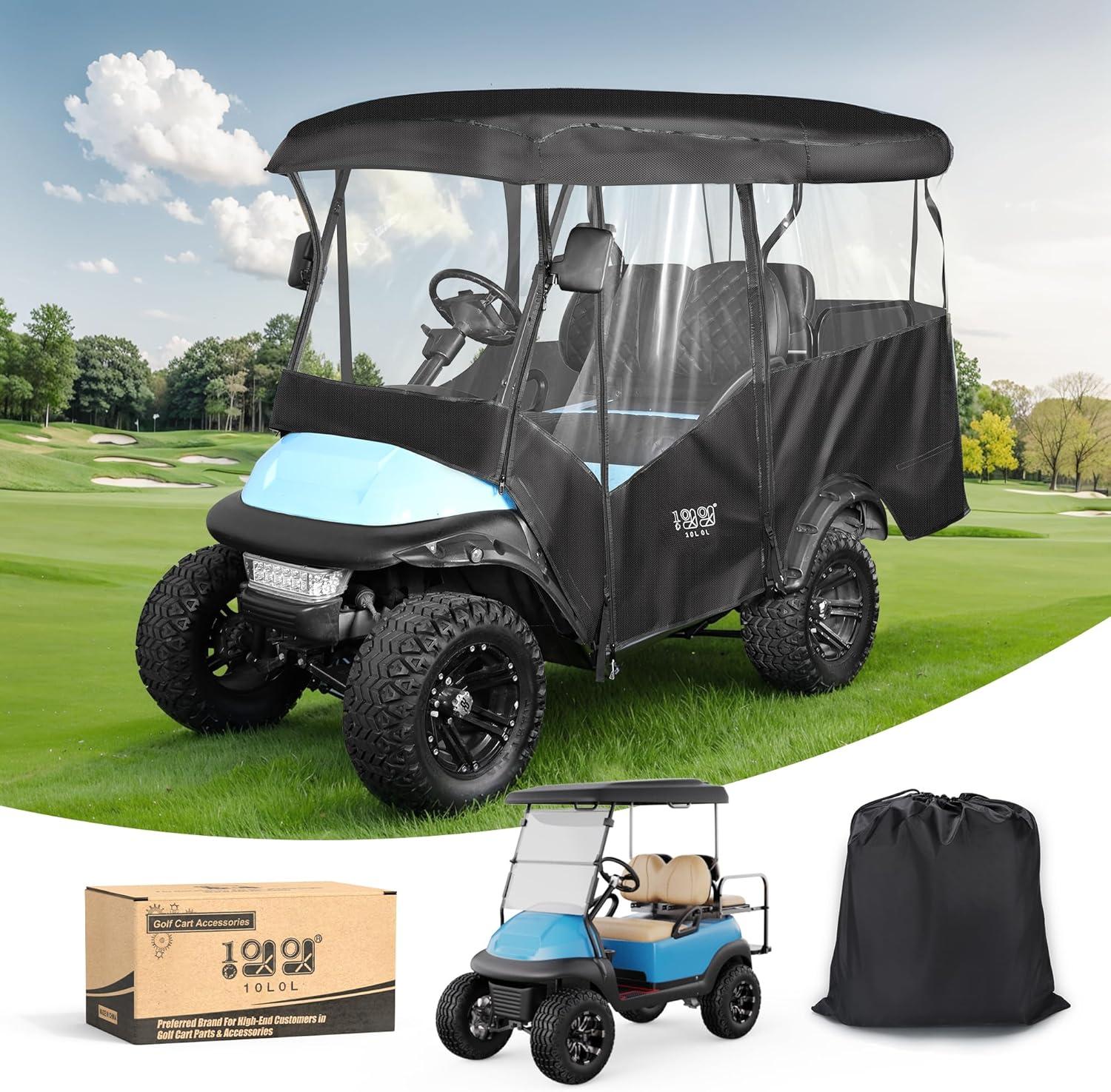 10L0L Golf Cart Cover 4 Passenger for Yamaha EZGO Club Car, 420D Waterproof Sunproof Dustproof Enclosure Cover, Black