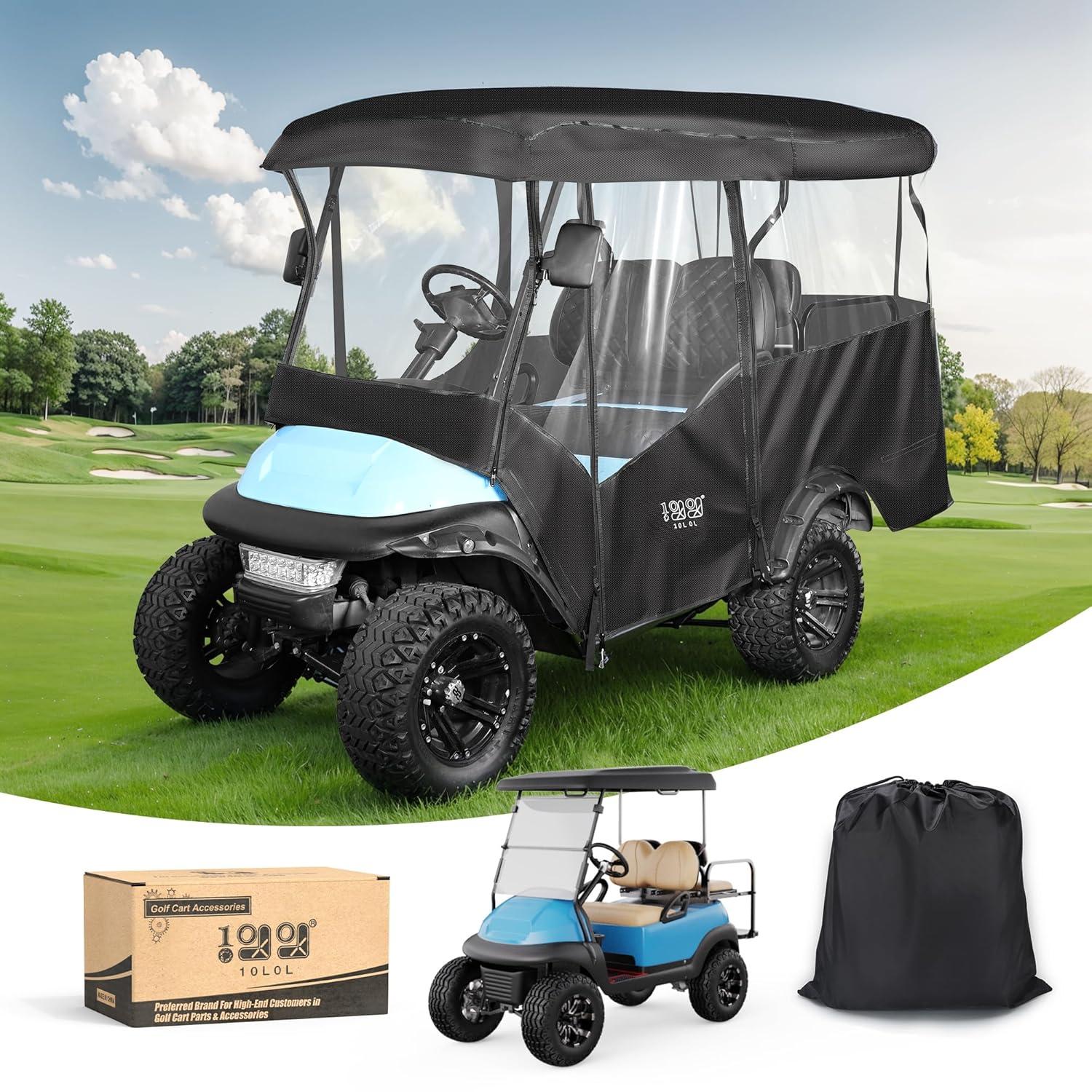 10L0L Golf Cart Cover 4 Passenger for Yamaha EZGO Club Car, 420D Waterproof Sunproof Dustproof Enclosure Cover, Black