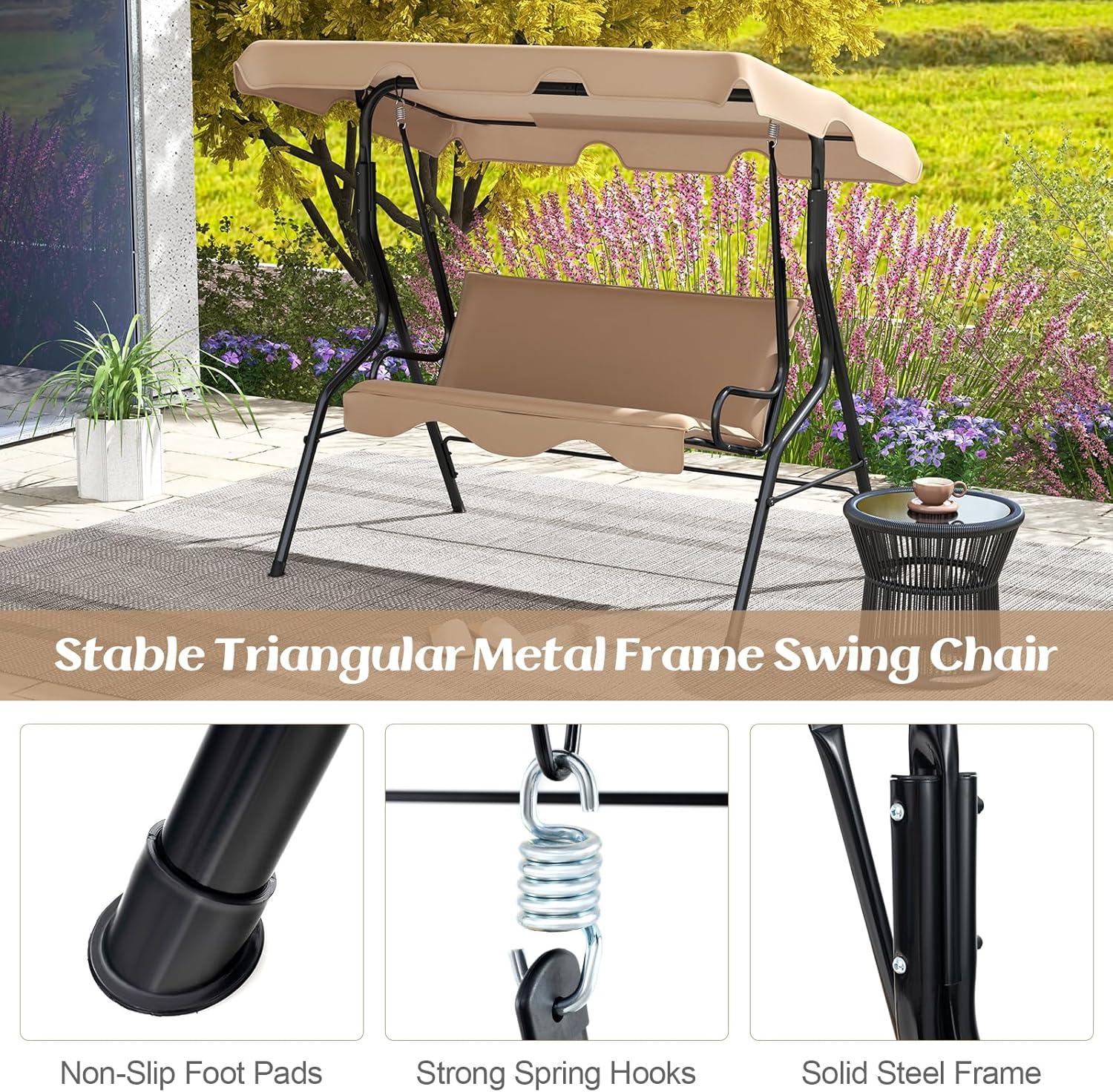 Arlmont & Co. Arlmont & Co. Patio 3 Seats Canopy Swing Glider Hammock Steel Frame Cushioned Backyard
