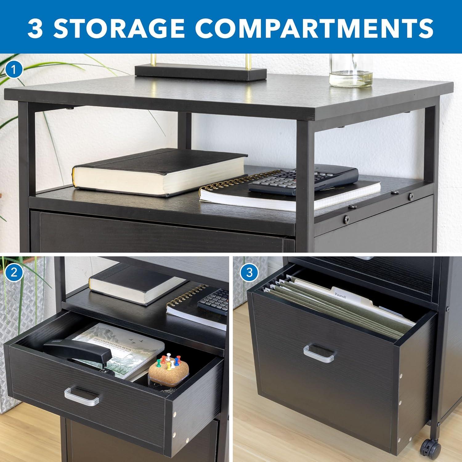 Mount-It! 2 Drawers Rolling File Cabinet, 4 Casters for Easy Mobility,  17.3" W x 16.5" D x 26.18" H, Black