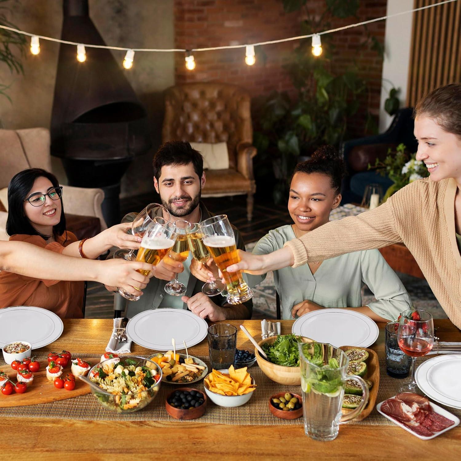 WELLIFE Silver Plastic Dinner Plates 72 Pieces, 10.25" Silver Disposable Plates, Premium Hard Plastic Lunch Plates, Ideal for Wedding and Party