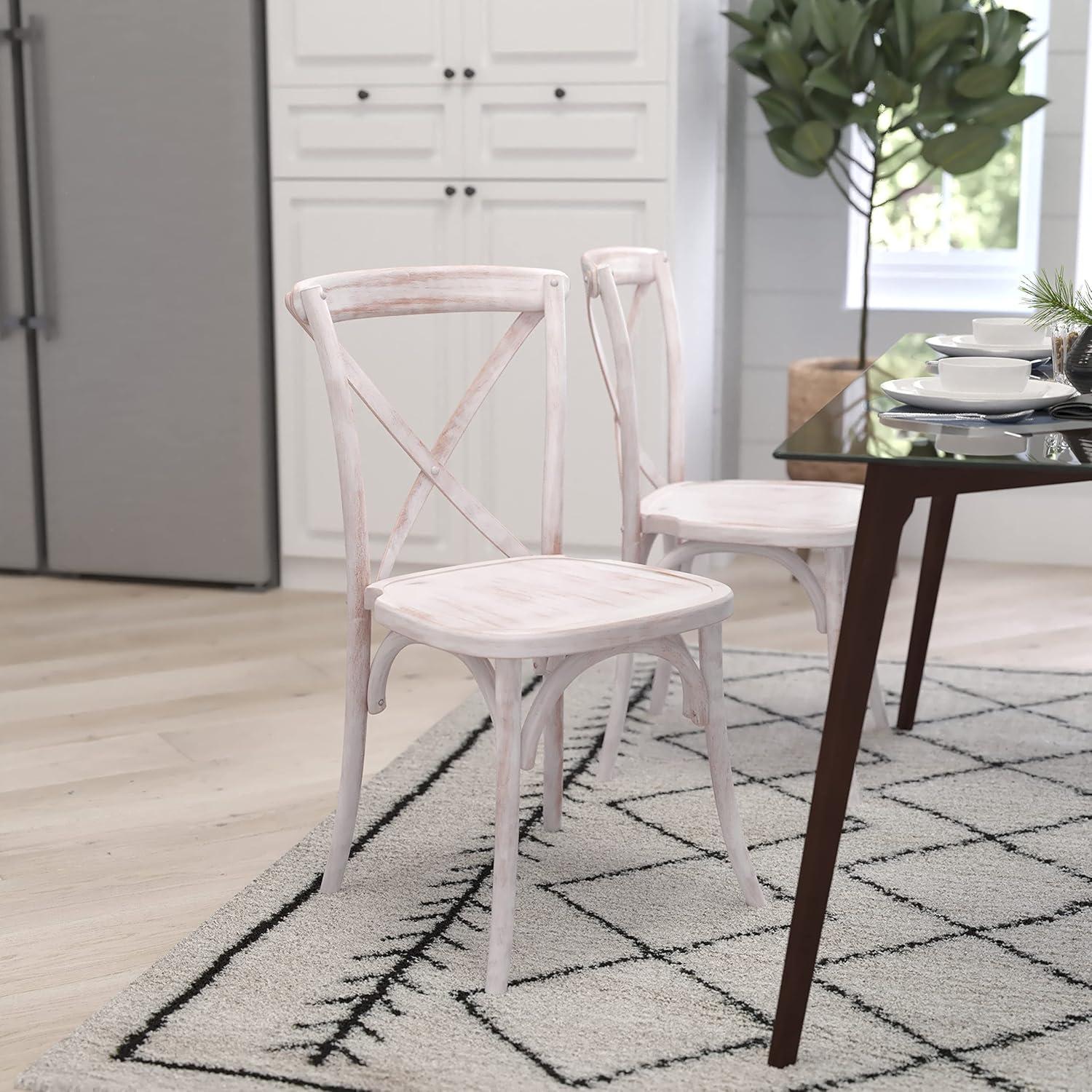 Merrick Lane X-Back Bistro Style Wooden High Back Dining Chair in Lime Wash