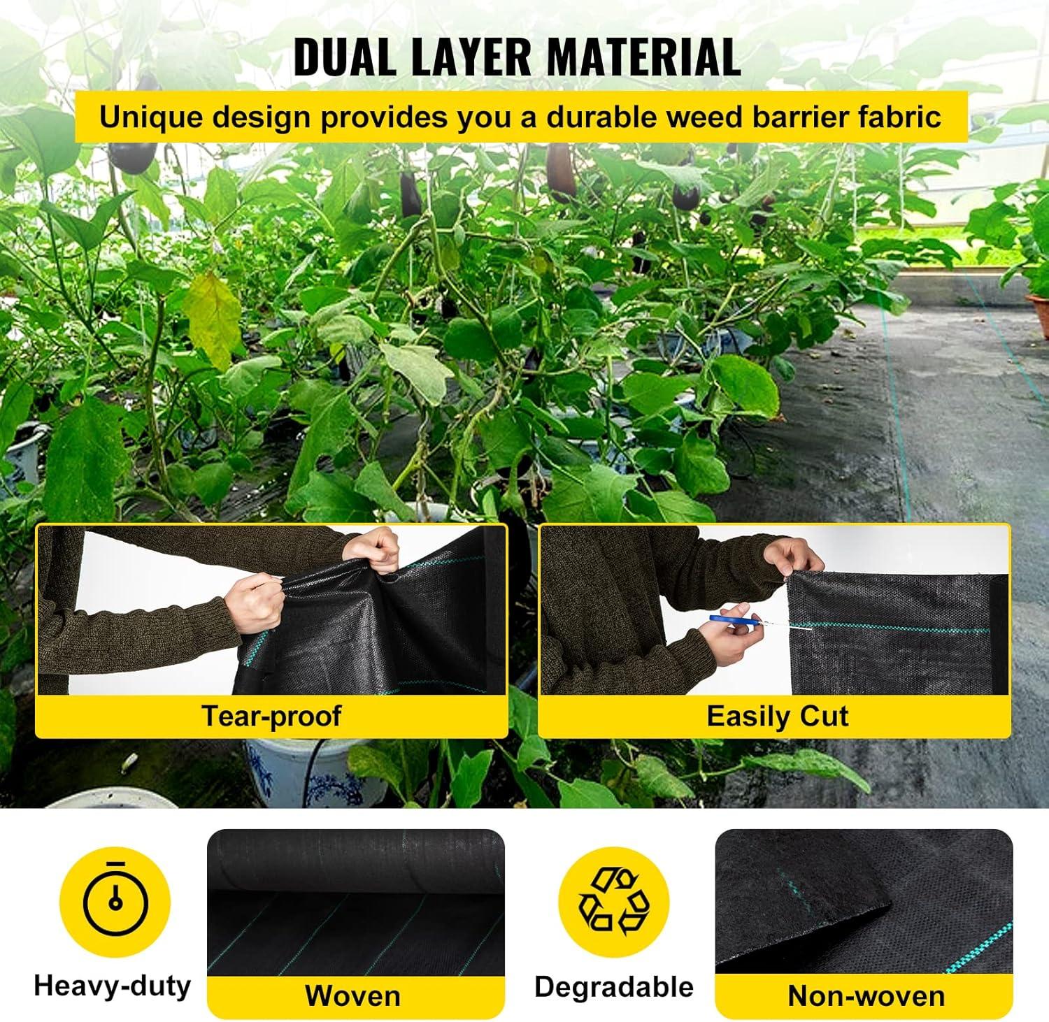 Premium Weed Barrier Garden Landscape Fabric 5OZ PP Woven Weed Control Fabric Gardening Mat Heavy Duty