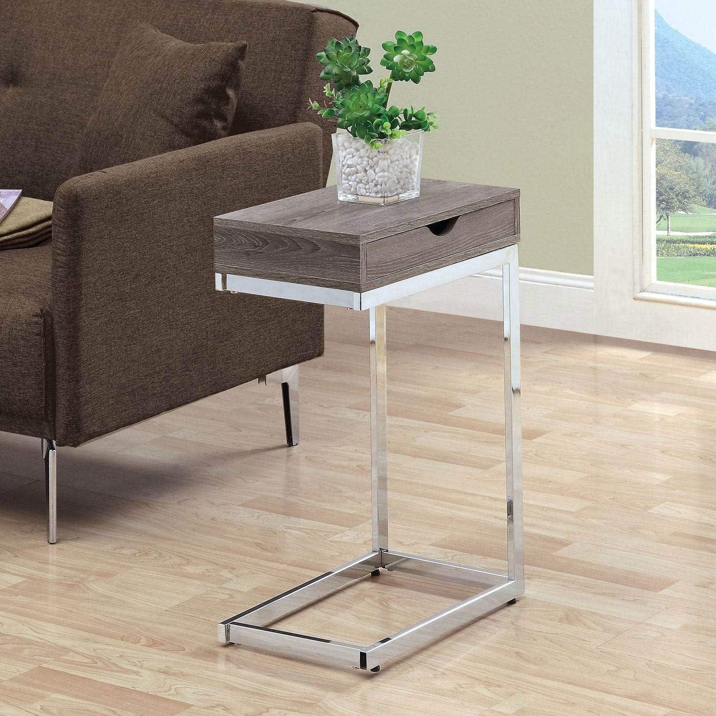 Dark Taupe and Chrome Rectangular Wood Accent Table with Storage