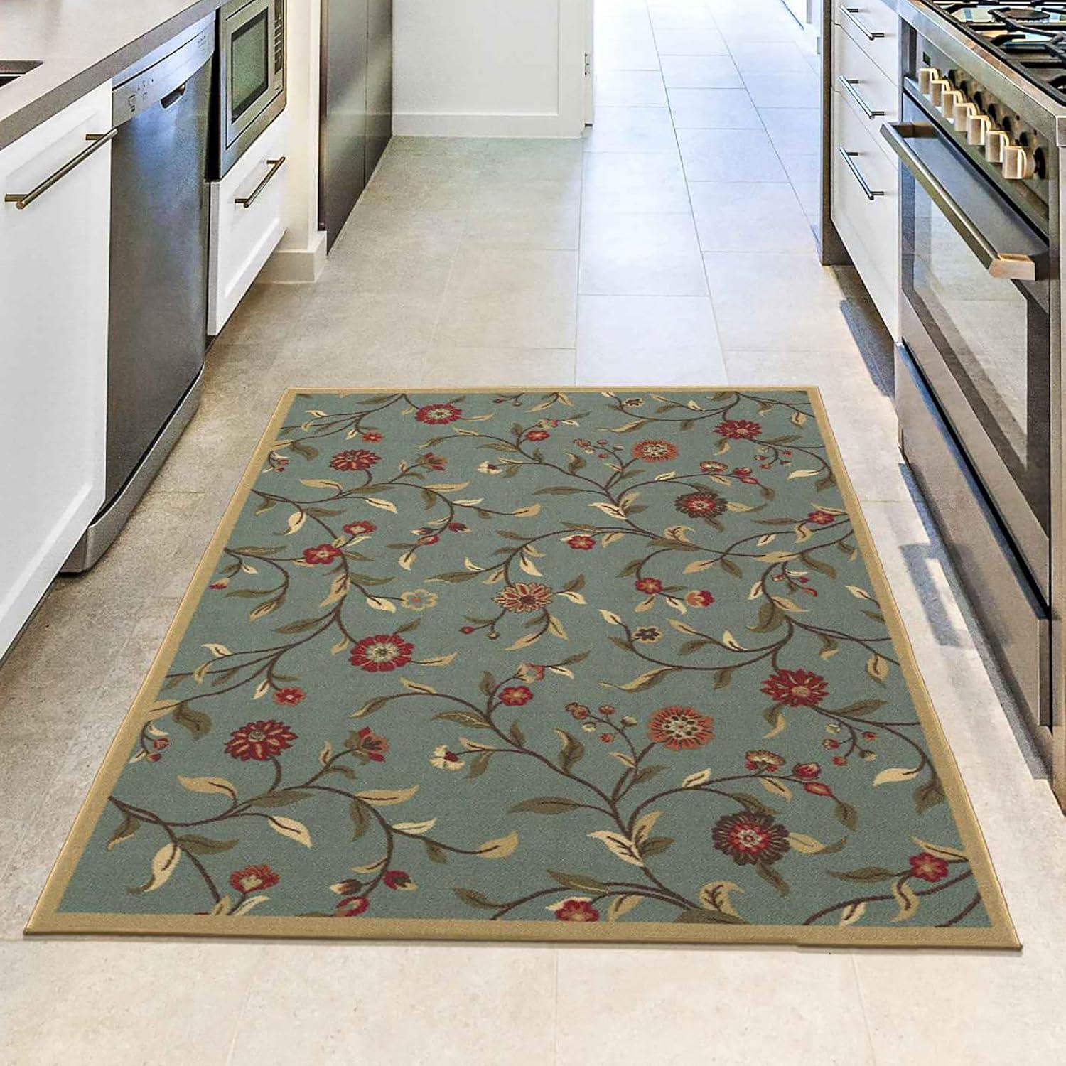 Machine Washable Non-Slip Floral Leaves Area Rug For Living Room, Hallway Runner, Entryway Rug