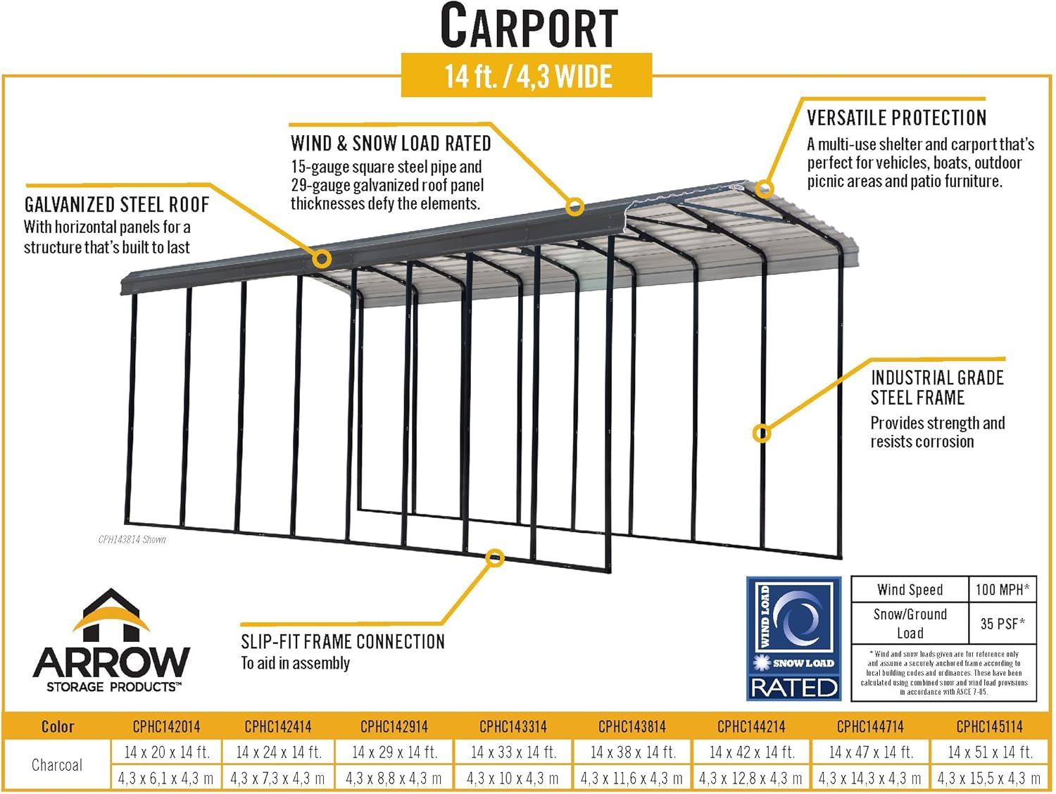 Arrow Arrow Carport, 14 ft. x 20 ft. x 14 ft.