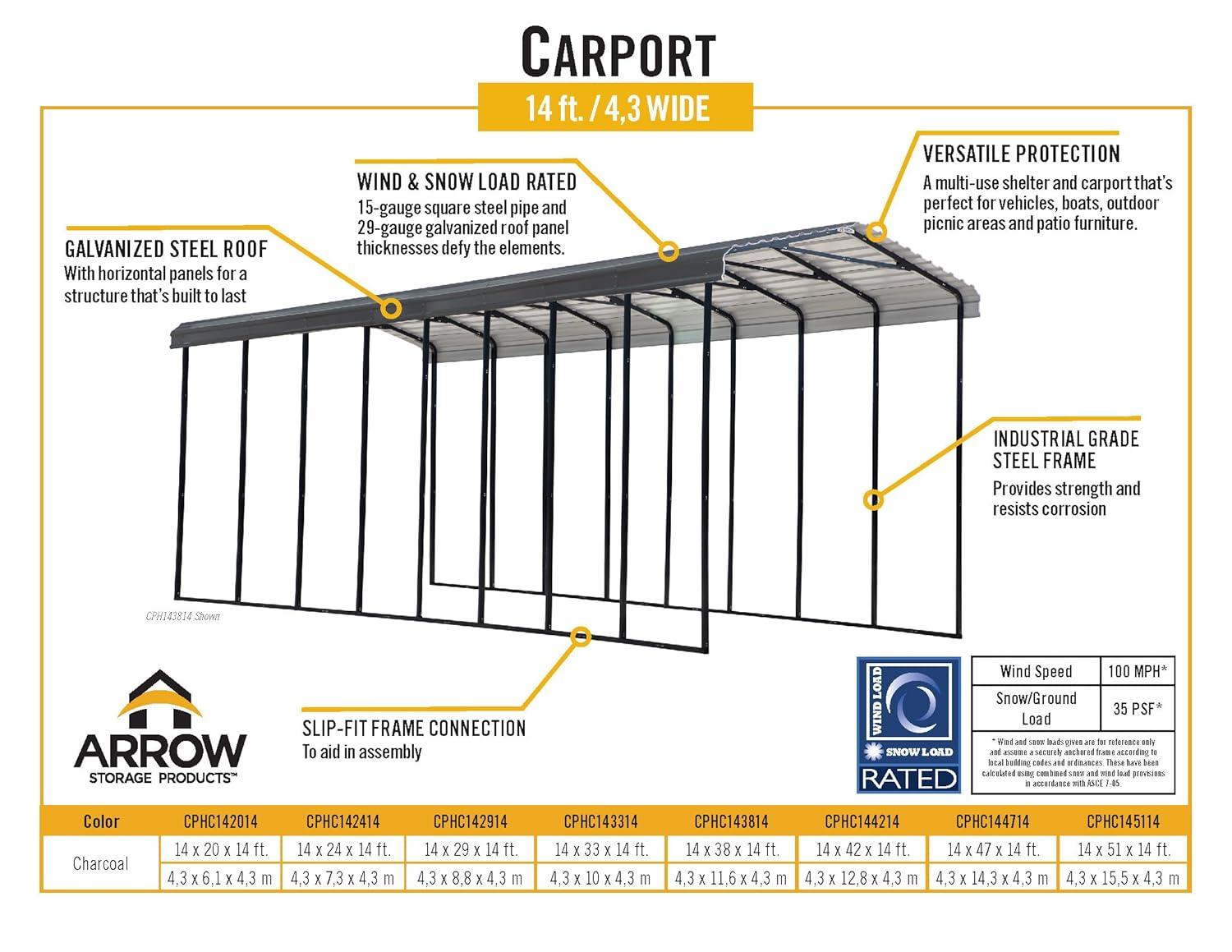 Arrow Arrow Carport, 14 ft. x 20 ft. x 14 ft.