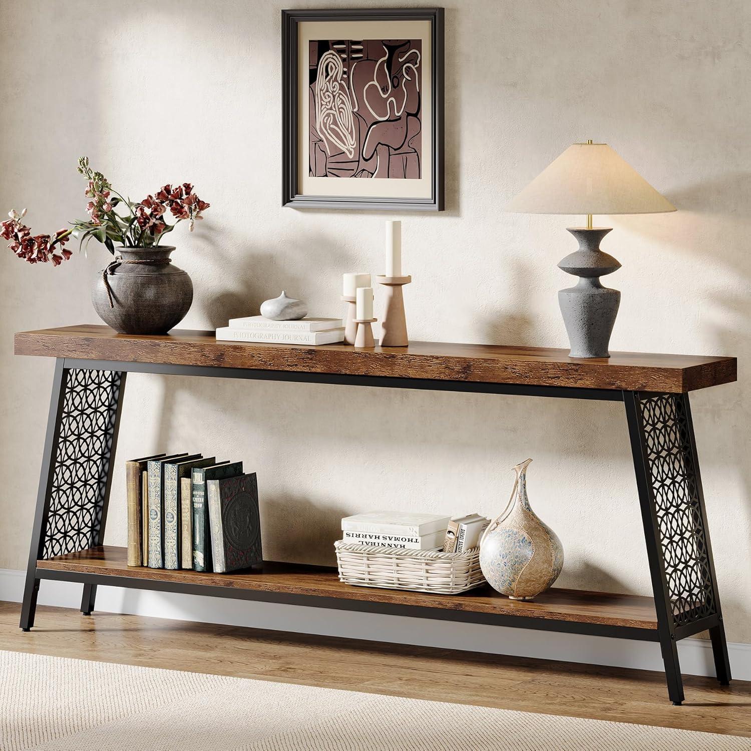 17 Stories 70.9" Console Table with Storage Shelf, 2-Tier Extra Long Sofa Table