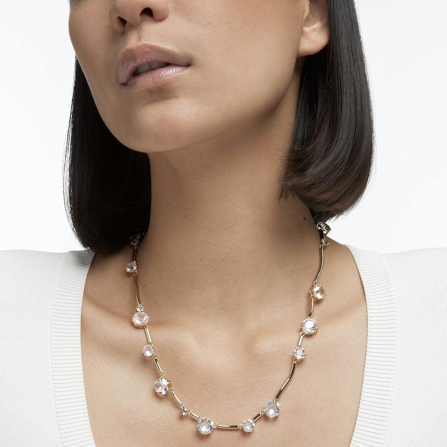 Swarovski Angelic Pendant with Circular Clear Crystal and Clear Crystal Pavé on a Rhodium Plated Chain