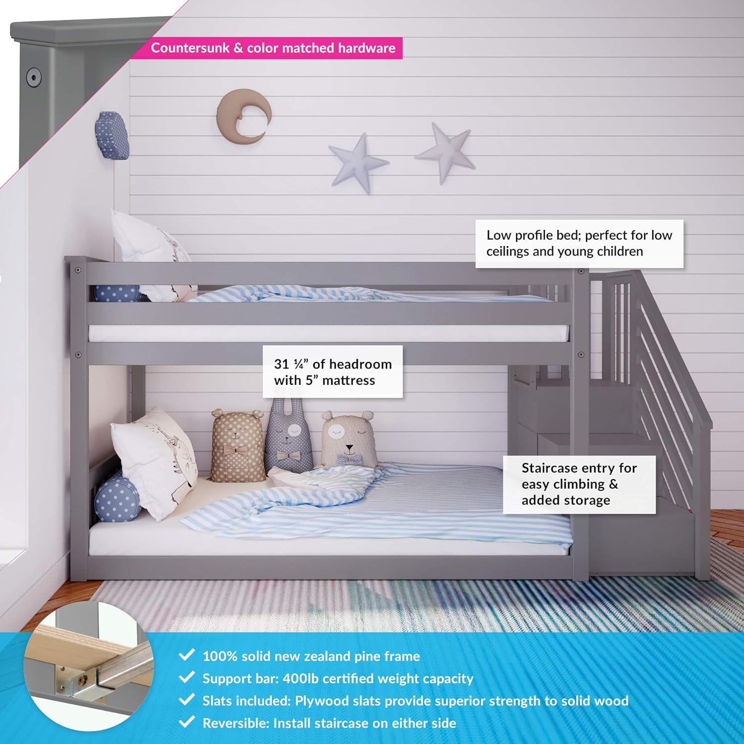 Max & Lily Twin Low Bunk Bed with Staircase