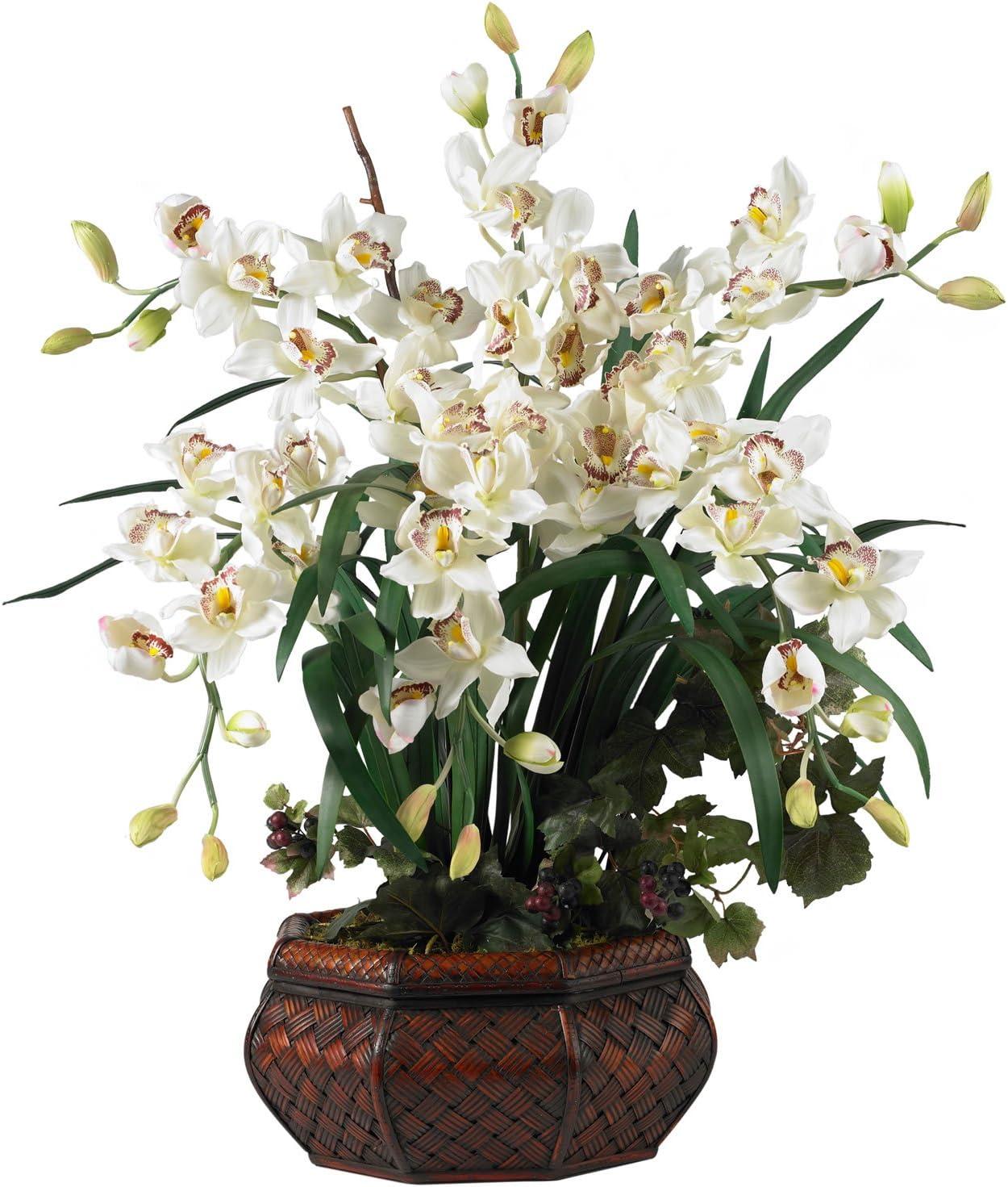 Large White Silk Orchid Arrangement in Sturdy Planter