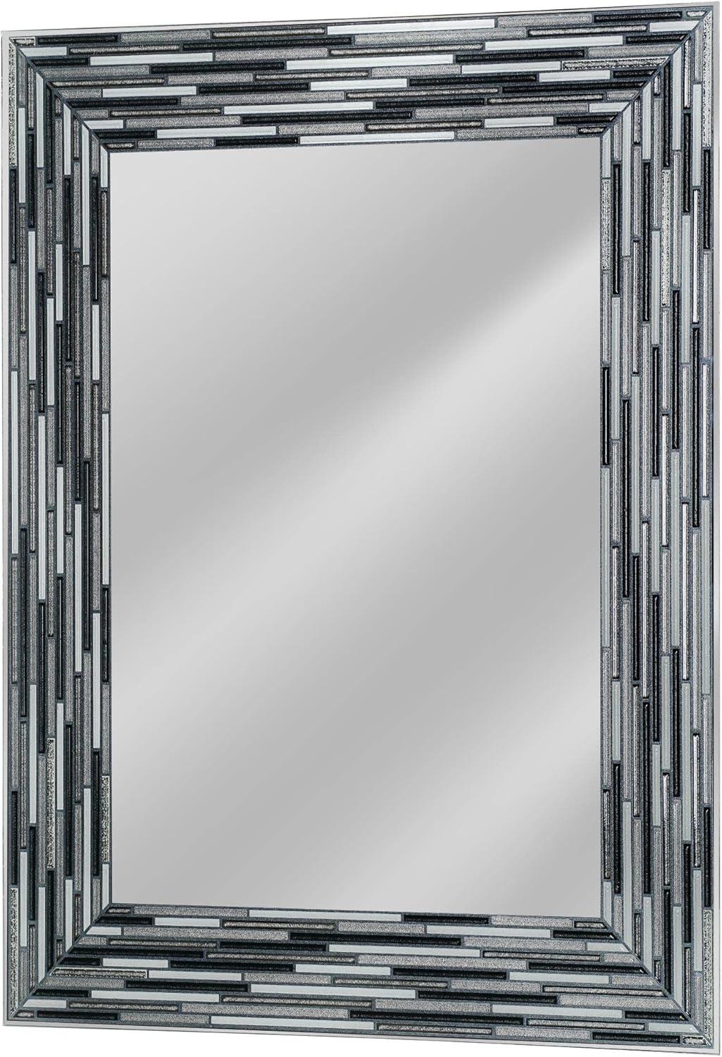 Head West Mosaic Printed Glass Reeded Tiled Black Wall Mirror Decor for Entryway 24x30"