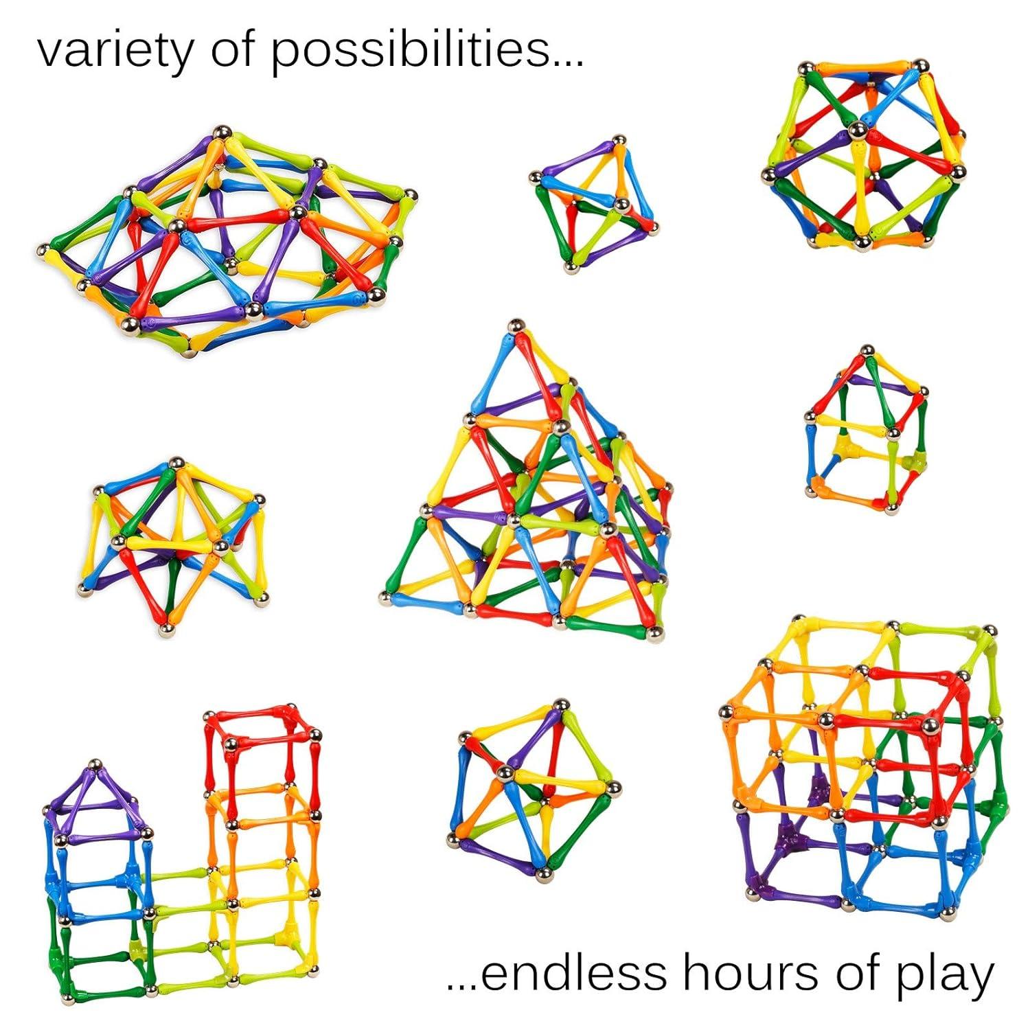 Goobi 180 Piece Magnetic Building Sticks Blocks Tiles Toy Magnet 3D Construction Set STEM Educational Toys for 3 4 5 6 7 8 Year Old Kids Boys Girls Adults with Storage Box and Instruction Guide
