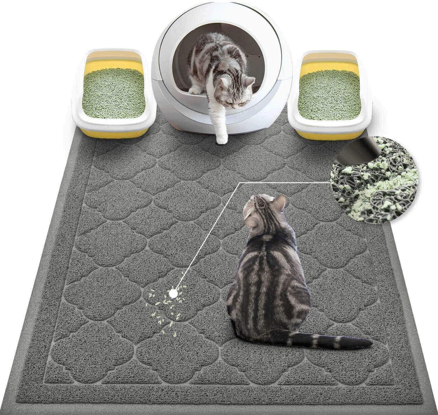 XXL Gray PVC Cat Litter Trapping Mat, 47 x 36 Inch