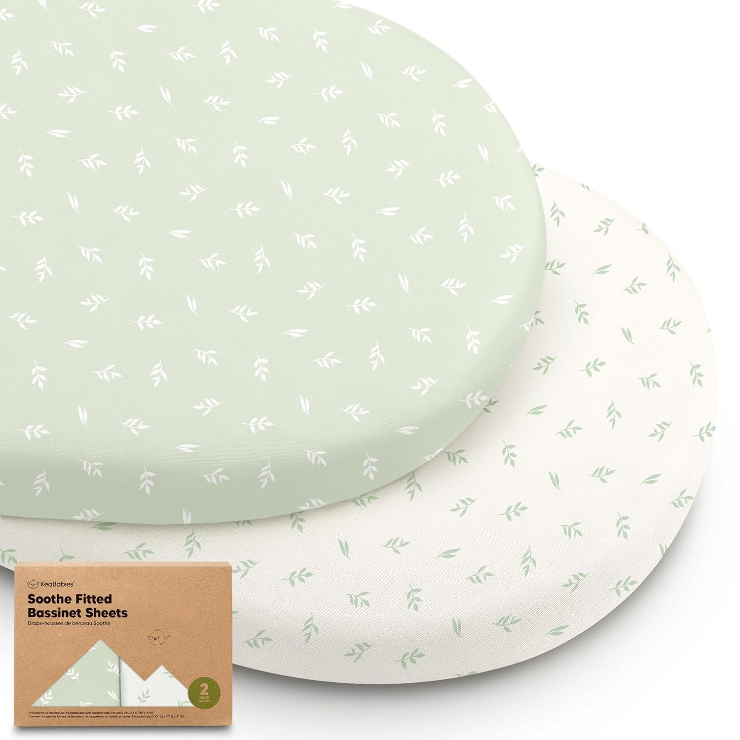 KeaBabies Organic Bassinet Sheet for Baby Girls, Boys, 2-Pack Soothe Bassinet Fitted Sheets, Bedside Bassinet Mattress Sheet (Herb)