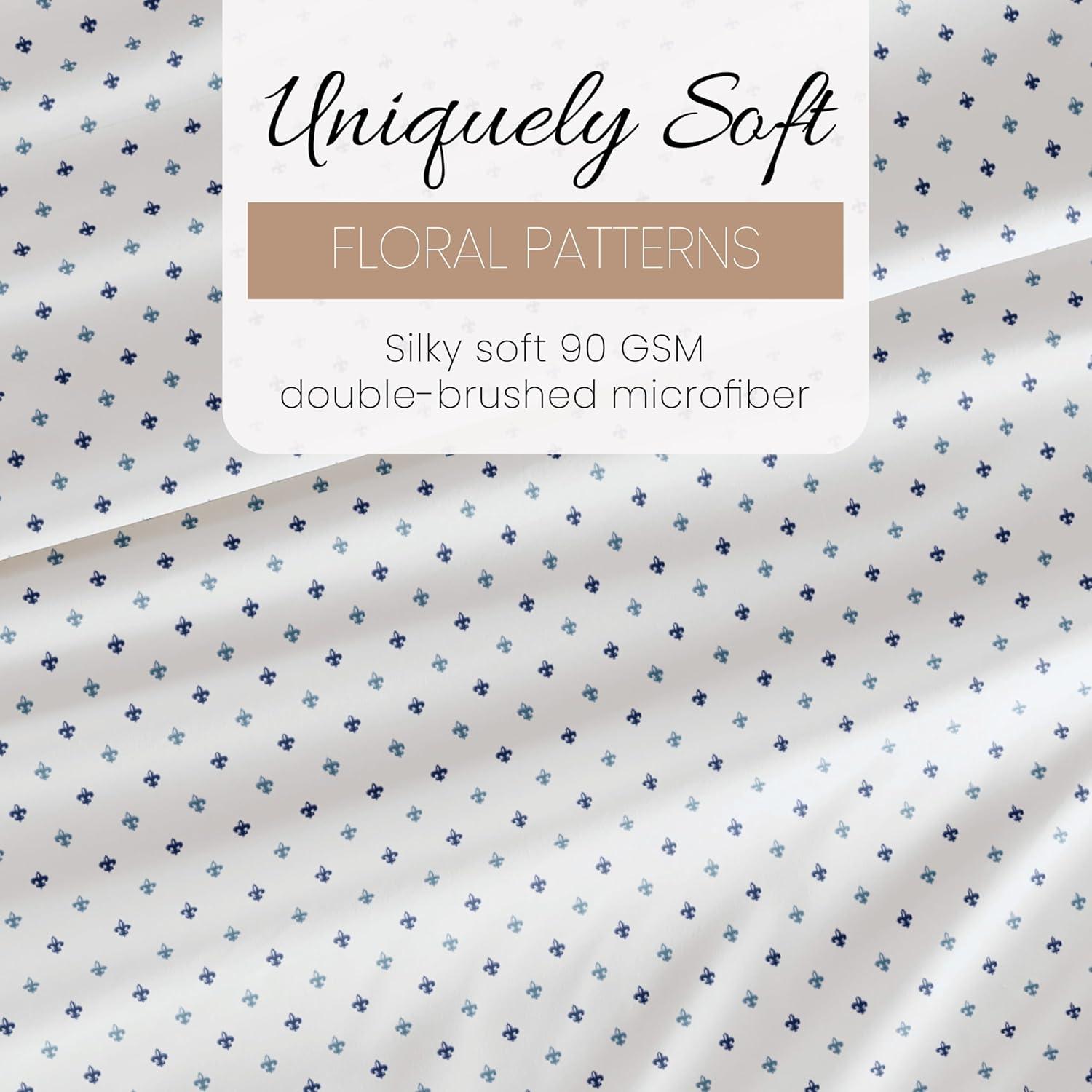 Linen Market Double-Brushed Patterned Microfiber Twin Sheet Set 3 Piece – Oeko-TEX Certified Ultra Soft & Wrinkle-Free - 16" Deep Pocket Sheets - Easy Care Twin Size - Lily Navy