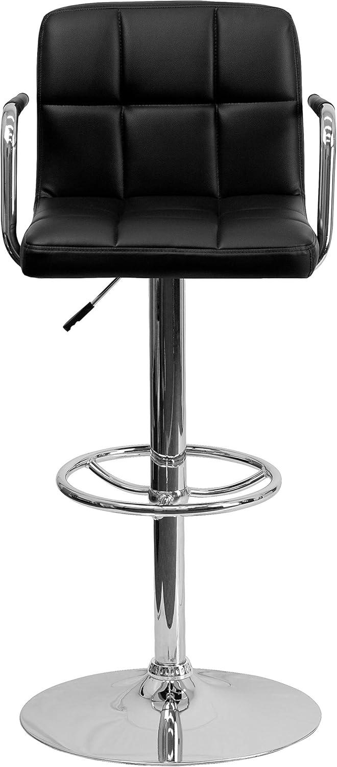 Flash Furniture Contemporary Quilted Vinyl Adjustable Height Barstool with Arms and Chrome Base
