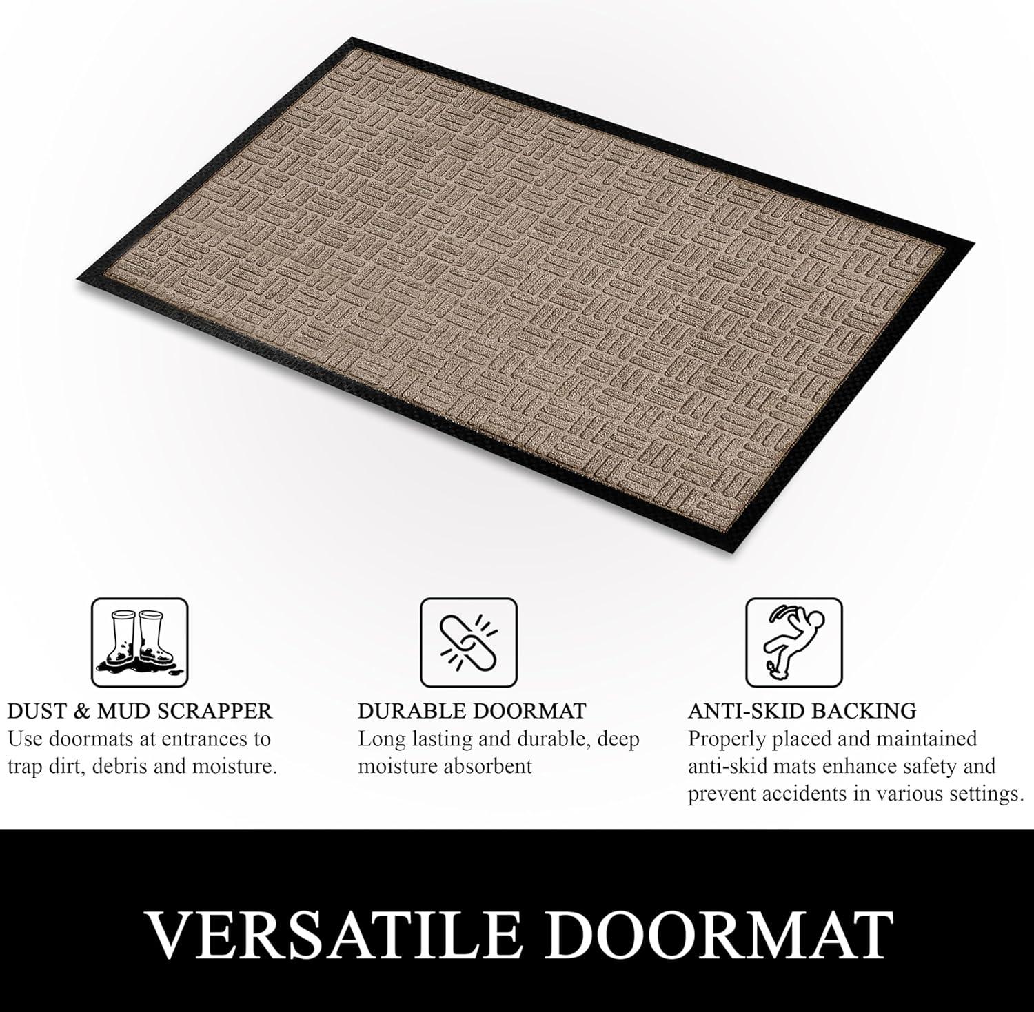 A1HC Indoor Outdoor Mat, Front and Back Entrance Welcome Mats, Front Door Patio Mats 24x36 Inches, Garage Mats, Office Mats, Non-Slip Easy Clean Entrance Washable Large Size Doormat, Beige Criss Cross