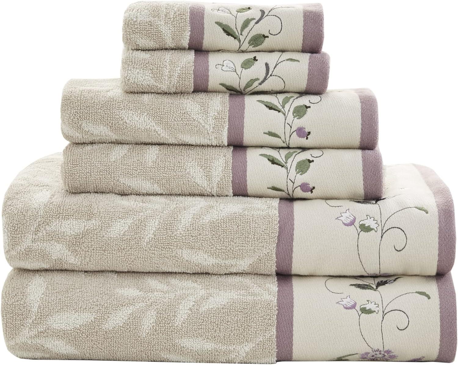 Madison Park Raheem Purple Embroidered Cotton Jacquard Purple Towel Set - Includes 2 Bath Towels, 2 Hand Towels, 2 Wash Cloths (Set of 6)
