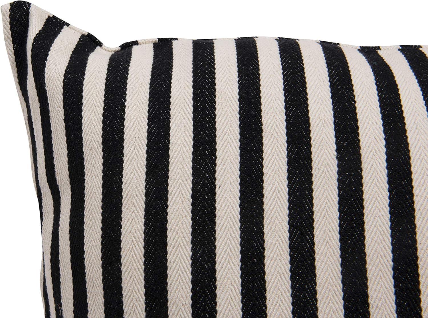 Creative Co-Op Woven Cotton Striped Pillow, Black and Cream