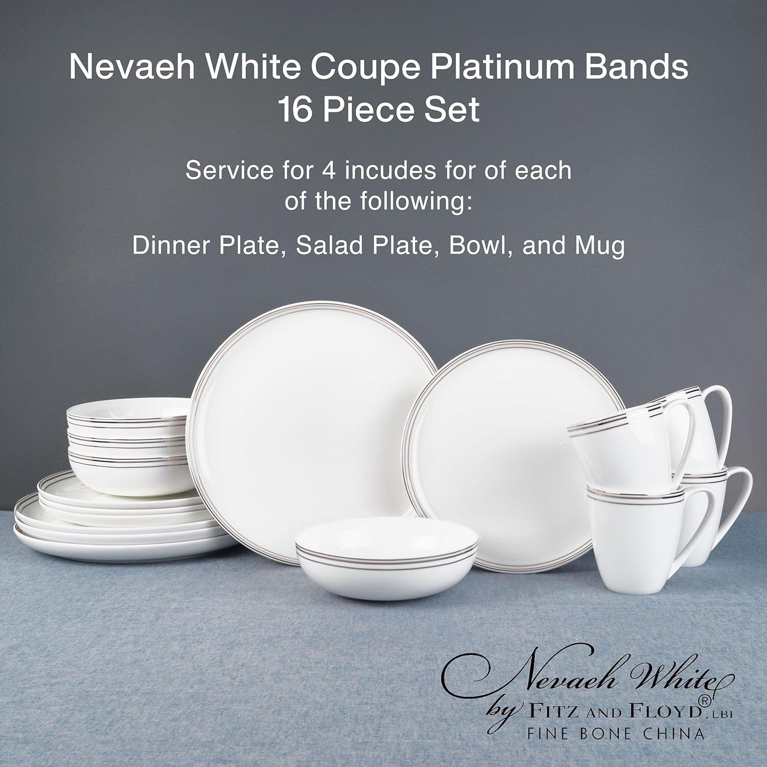 Fitz and Floyd Fitz and Floyd Nevaeh White Coupe Gold 16-Piece Bone China Dinnerware Set, Service for 4