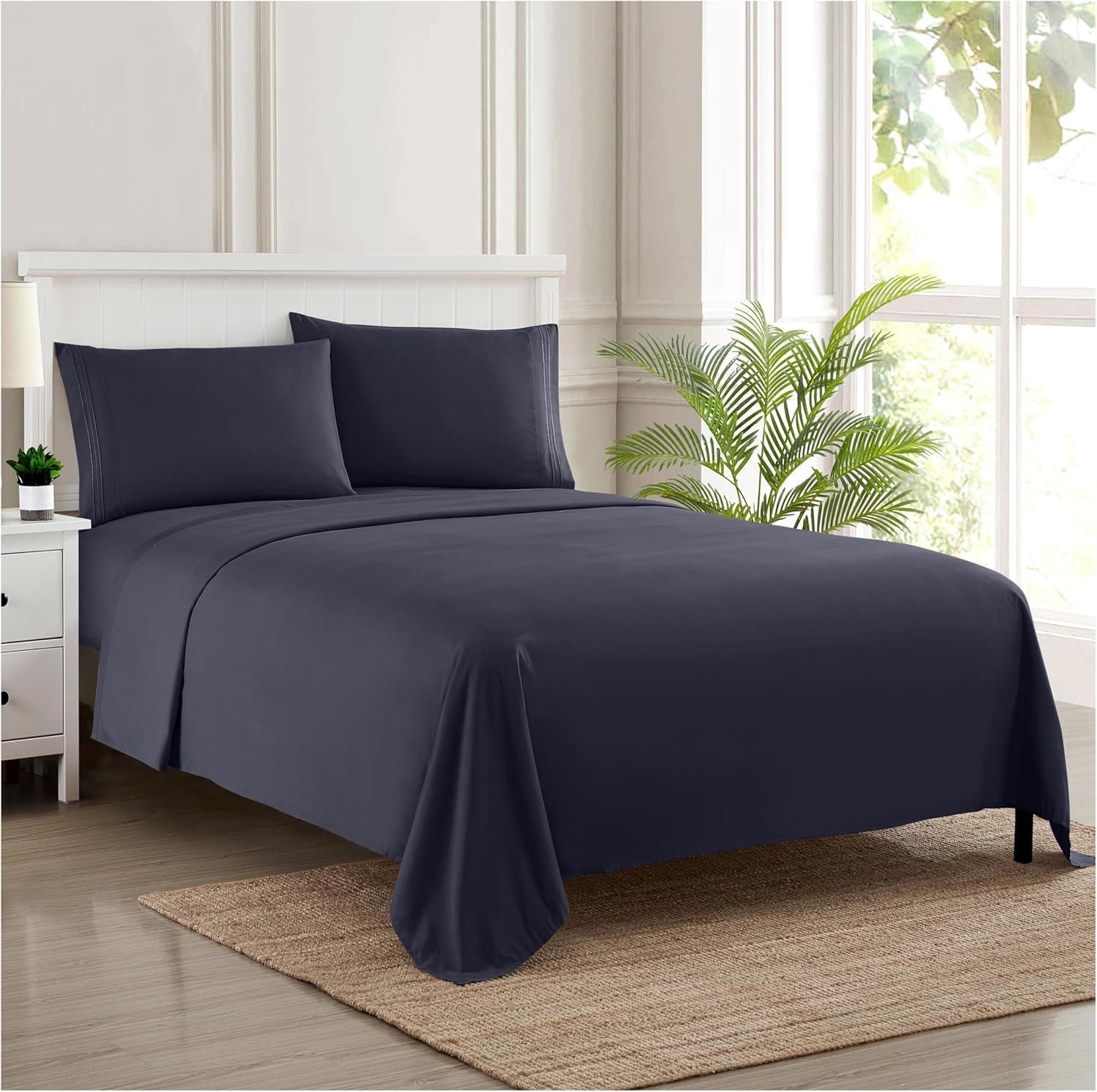 Navy Blue Queen Deep Pocket Microfiber Sheet Set