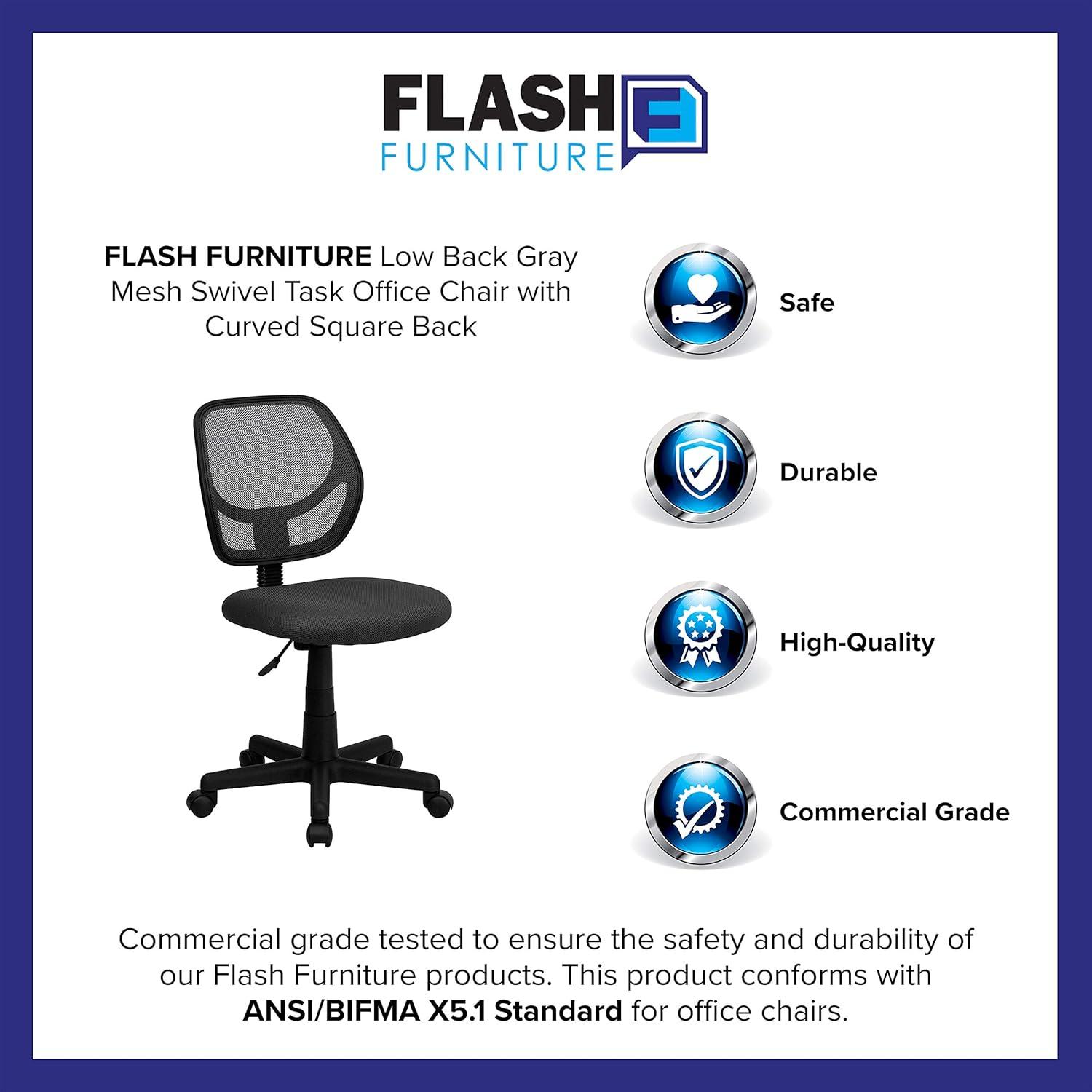 Flash Furniture Low Back Gray Mesh Swivel Task Office Chair with Curved Square Back
