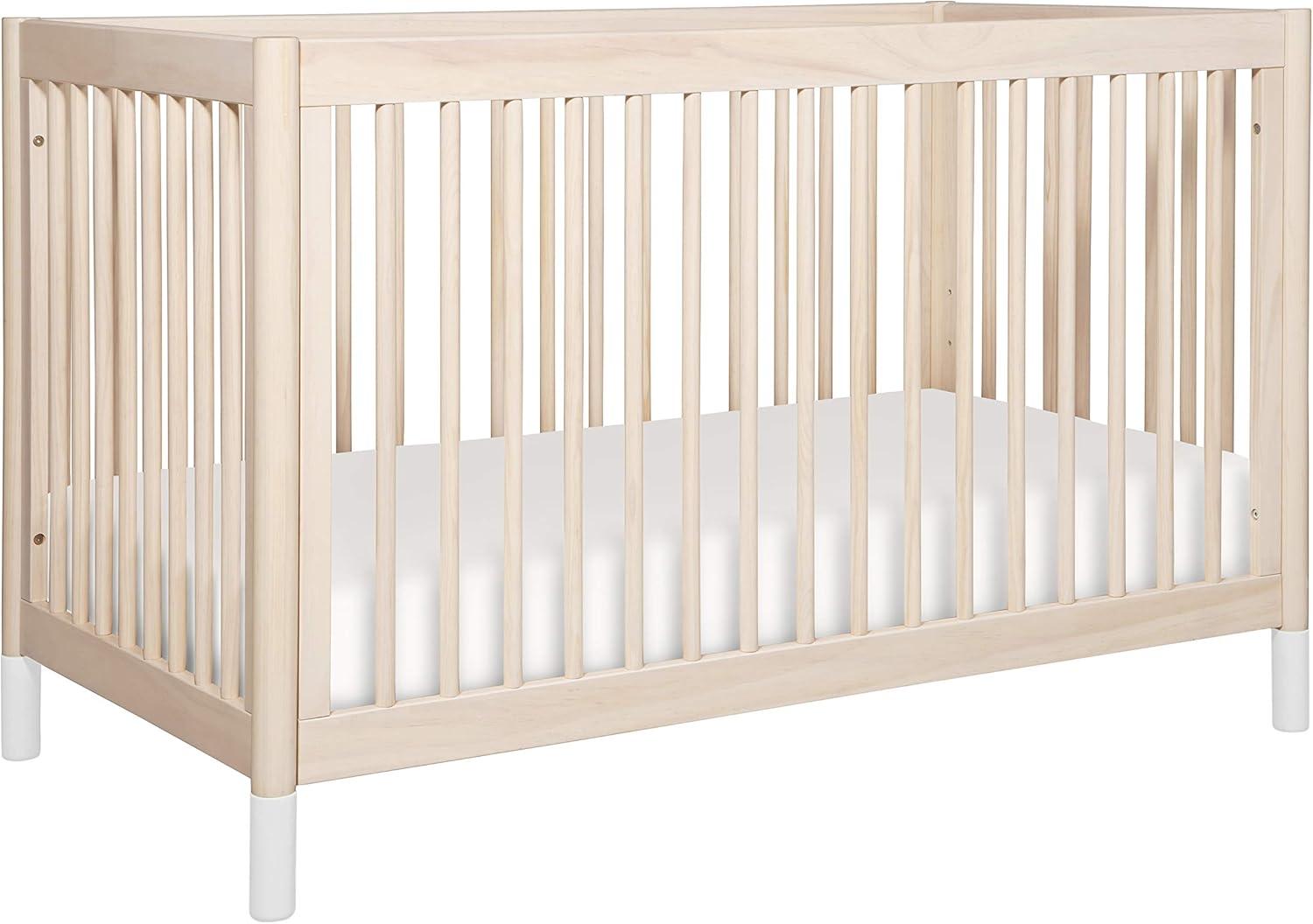 Babyletto Gelato White & Washed Natural Wood 4-in-1 Convertible Baby Crib with Toddler Bed Conversion Kit