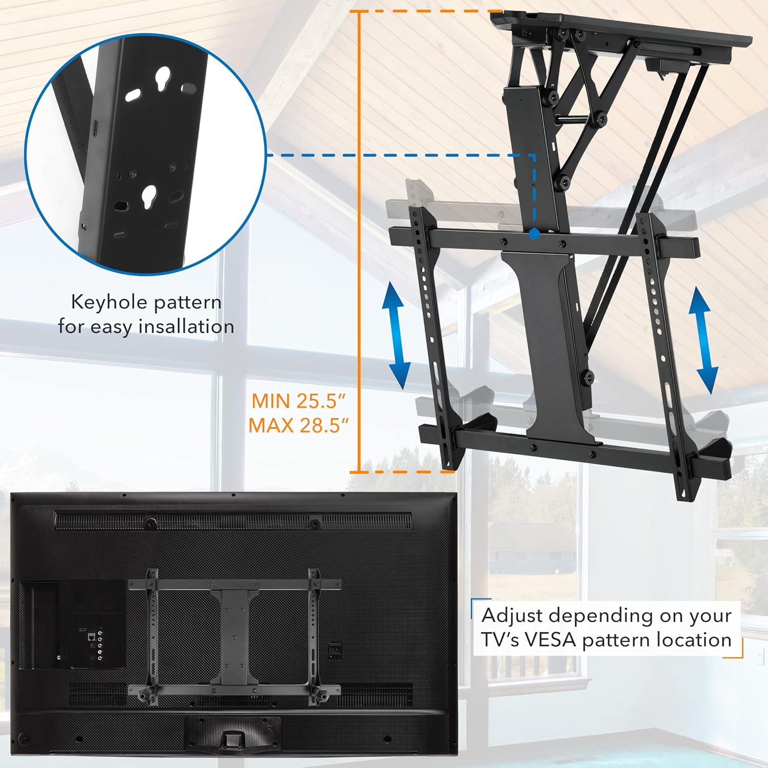 Mount-It! Electric Ceiling TV Mount with Remote and App Controller | Motorized Flip Down Pitched Roof Mount Fits 32 to 70 Inch Flat Screen TVs | Black