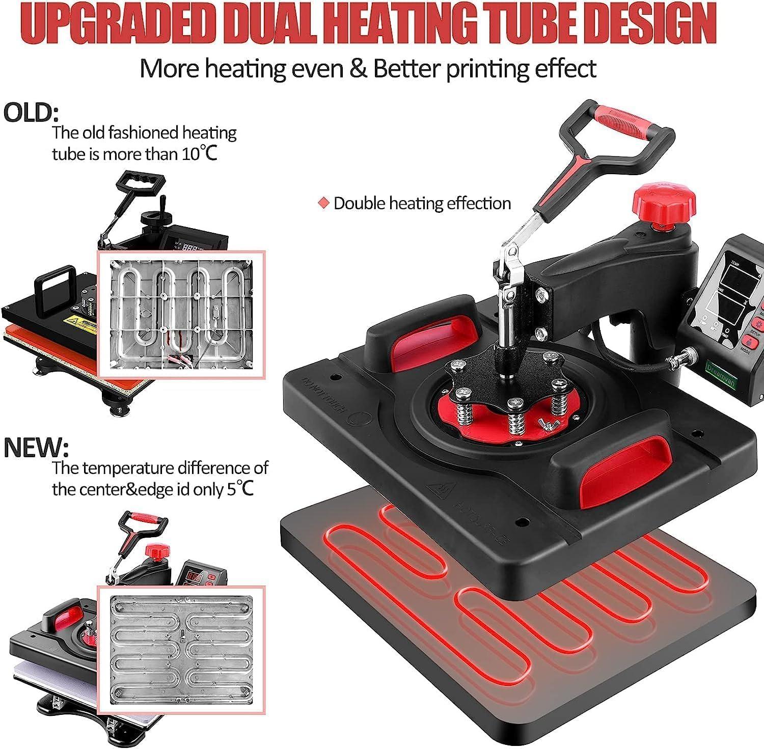 WHUBEFY Heat Press, 15x12 Inch 8 in 1 Shirt Press Multifunction Combo 360° Swing Away Digital Printing Heat Transfer Sublimation Machine Vinyl Heat Press Machine for T Shirts, Cap, Mug, Plate, DIY